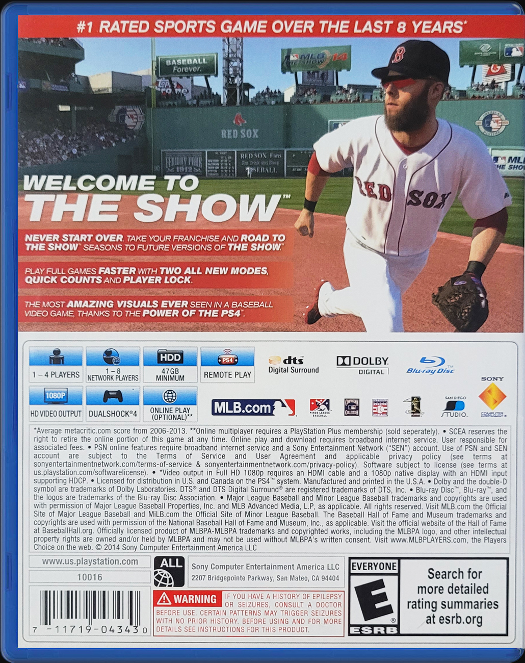 MLB 14: The Show PS4 back side cover case