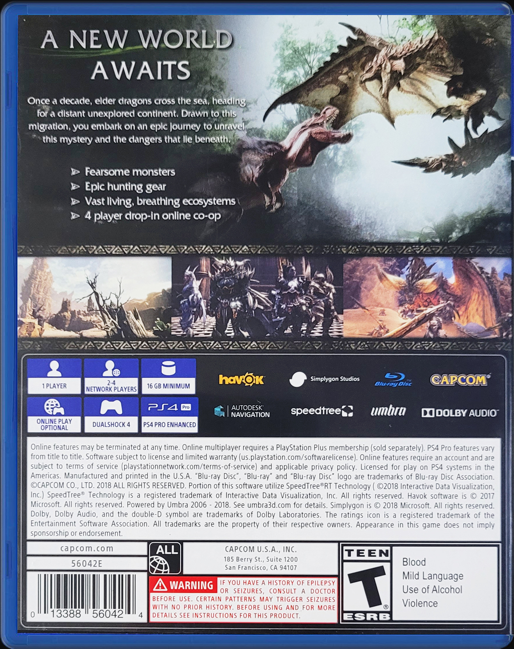 Monster Hunter World PS4 back side cover case