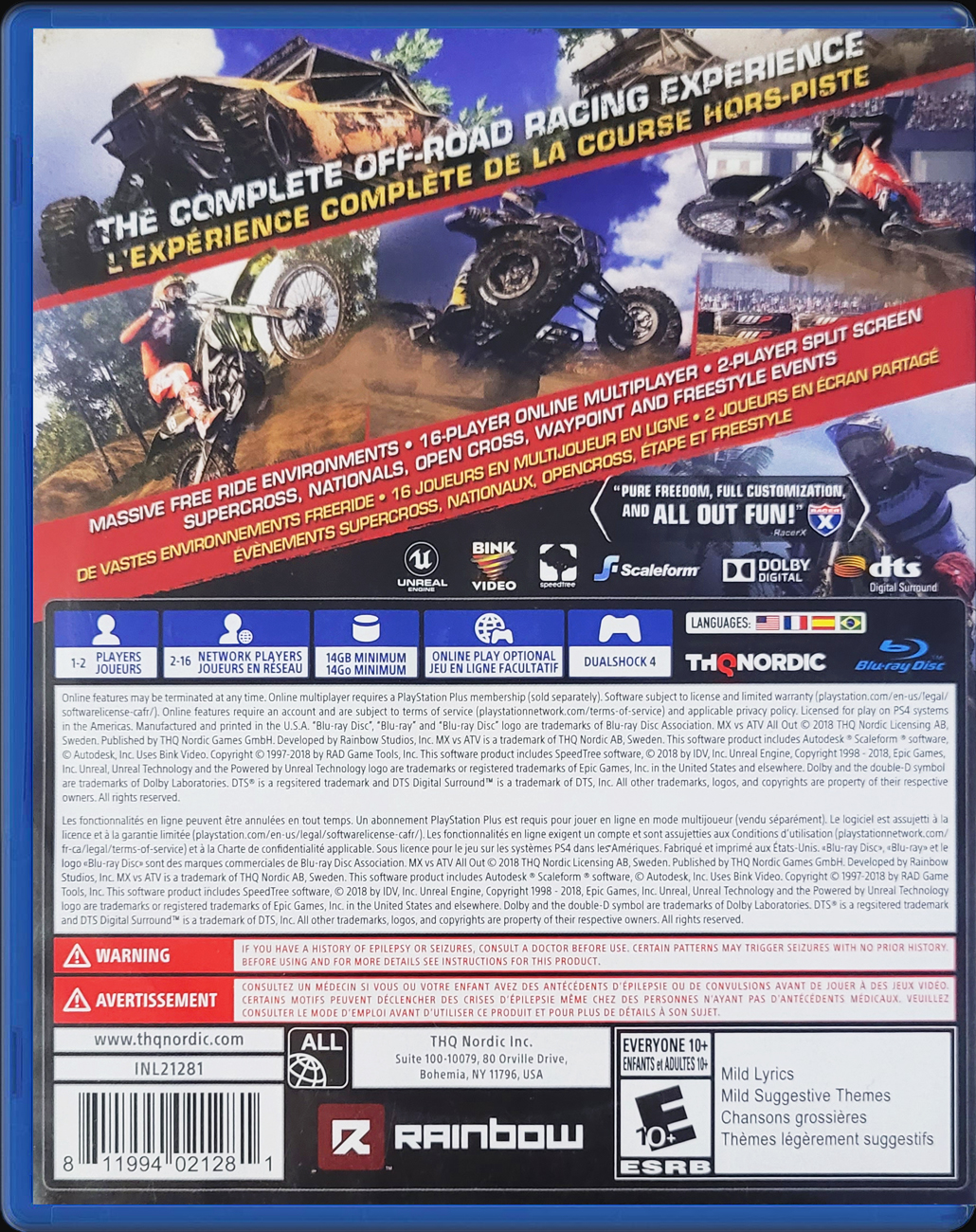 MXGP 2 The Official Motocross Videogame Day One Edition PS4 back side cover case