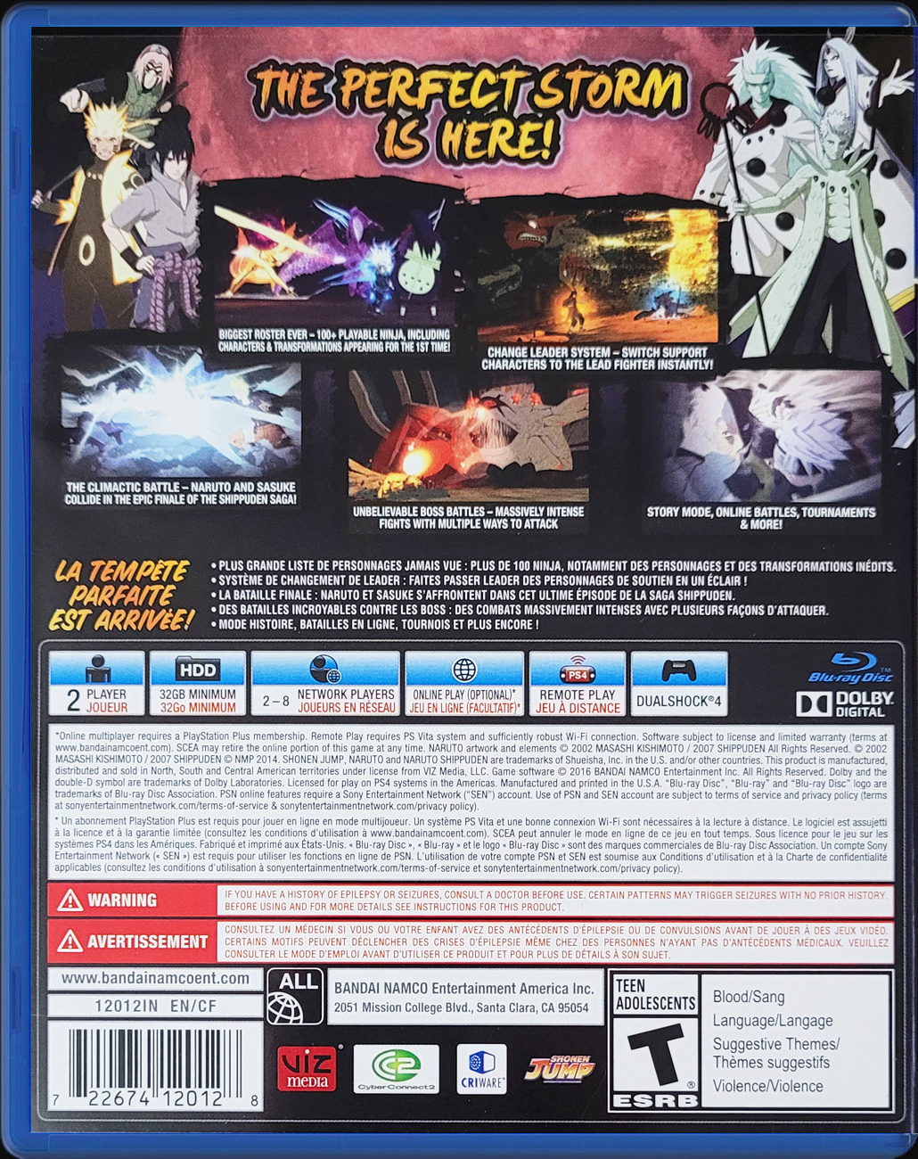 Naruto Shippuden: Ultimate Ninja Storm 4 PS4 back side cover case