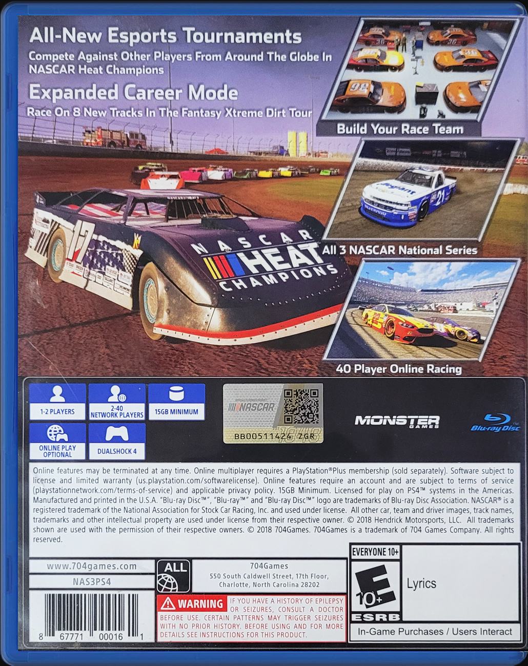 NASCAR Heat 3 PS4 back side cover case