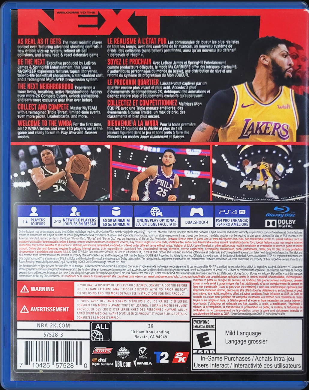 NBA 2K20 PS4 back side cover case