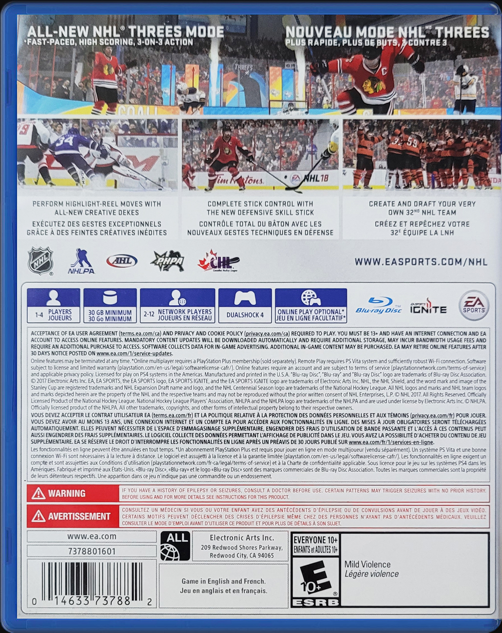 NHL 19 PS4 back side cover case