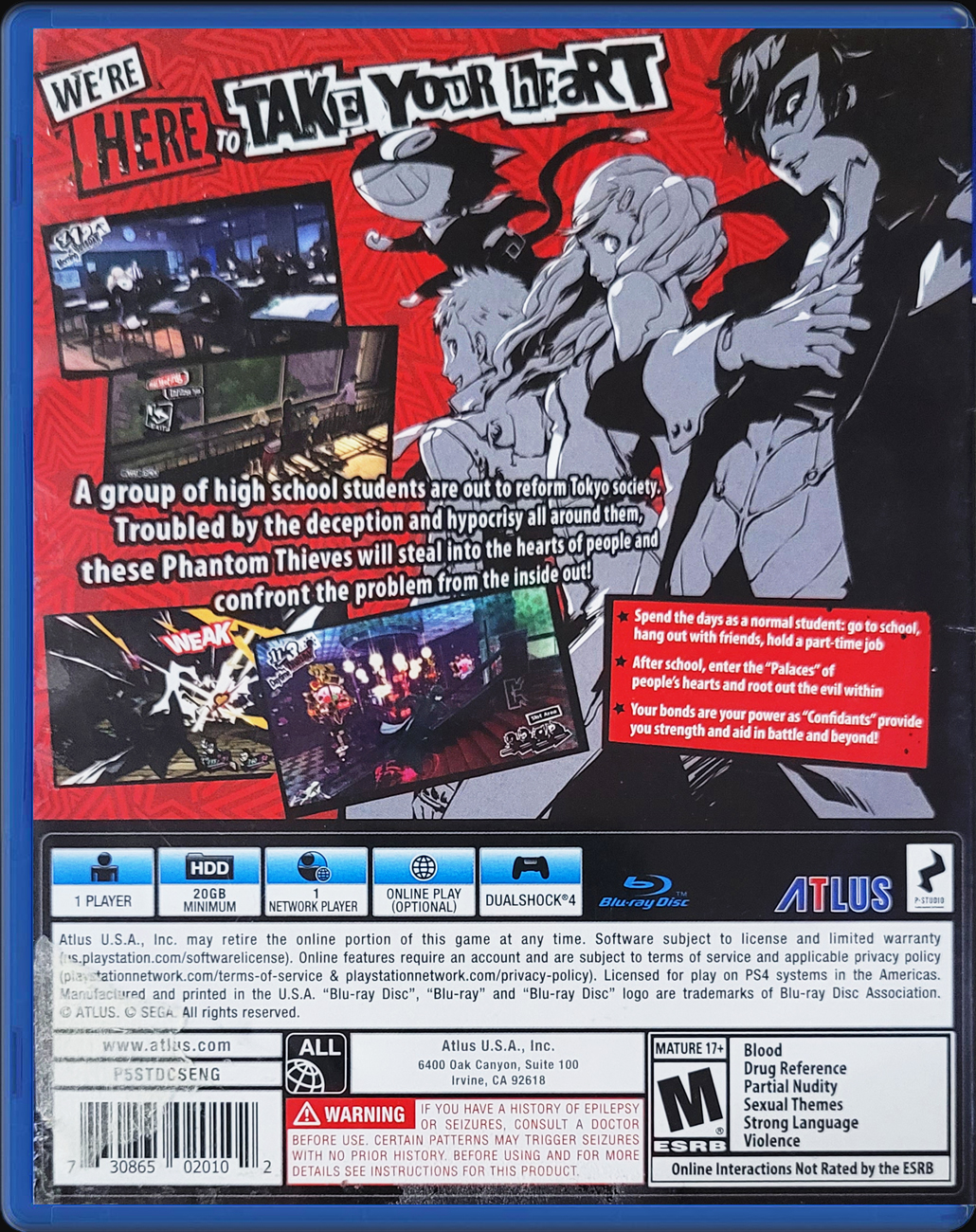 Persona 5 PS4 back side cover case