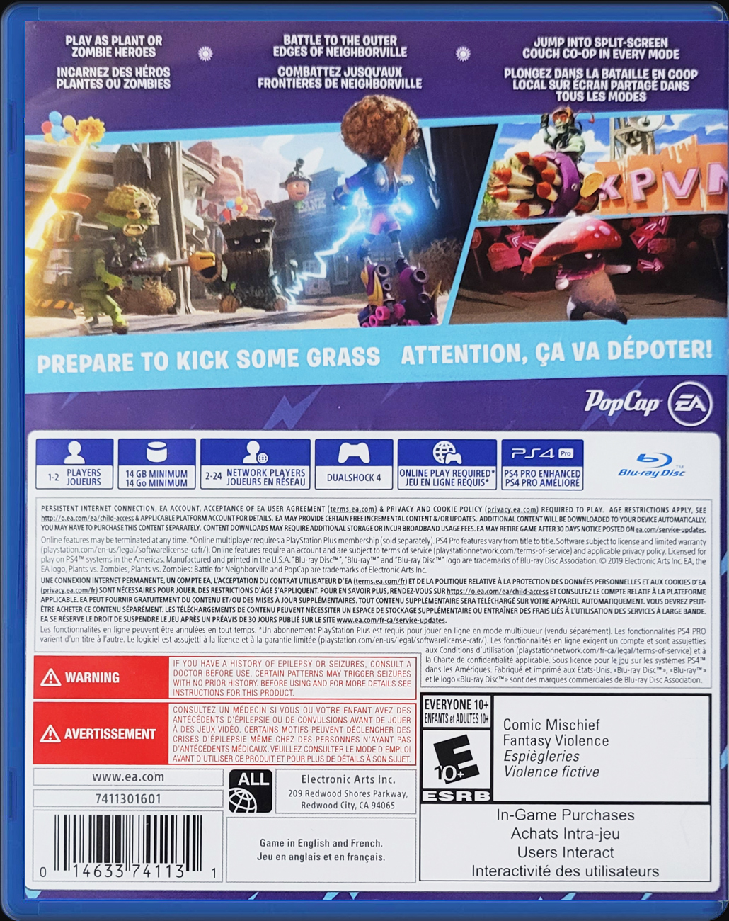 Plants vs. Zombies Garden Warfare PS4 back side cover case