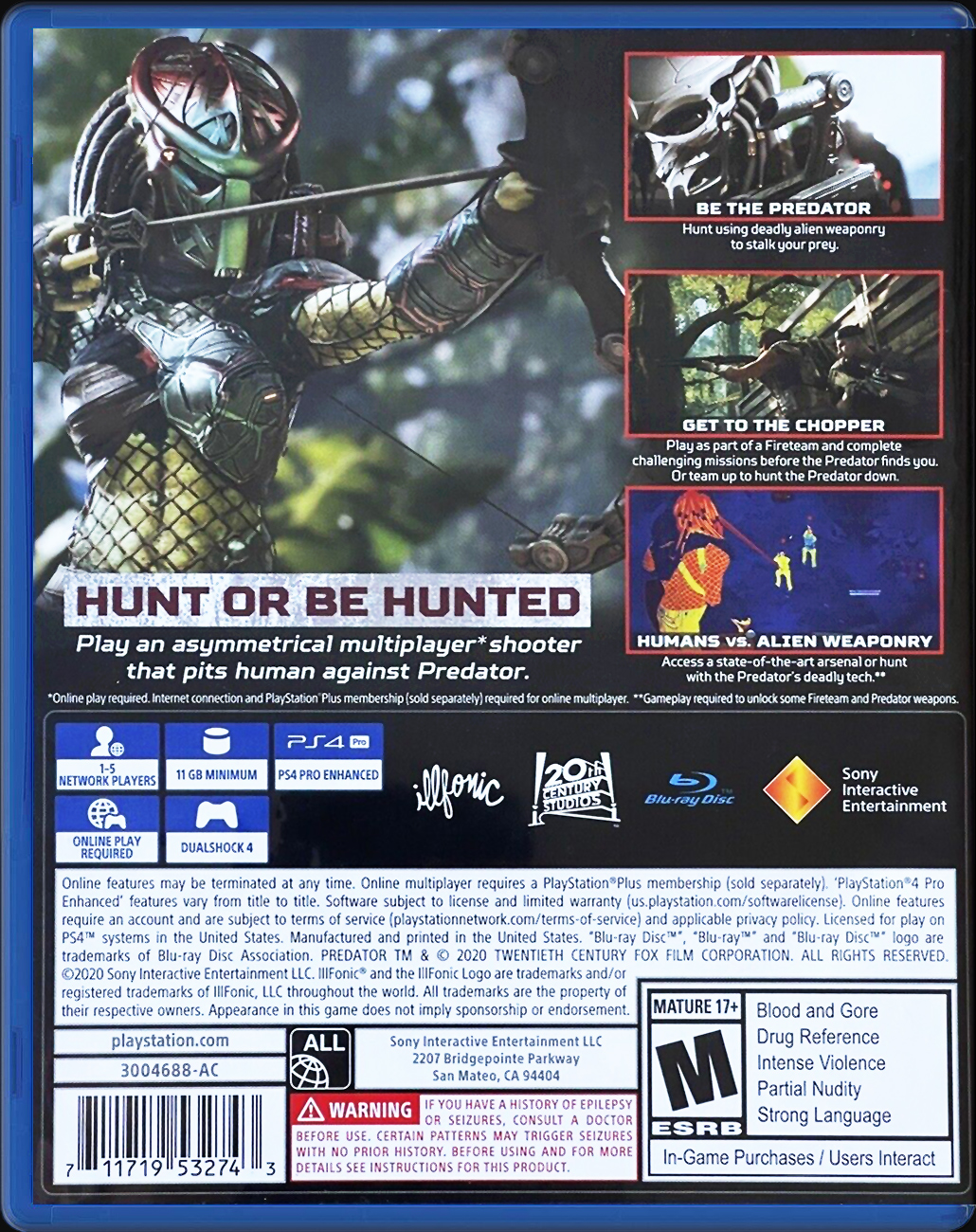 Predator: Hunting Grounds PS4 back side cover case