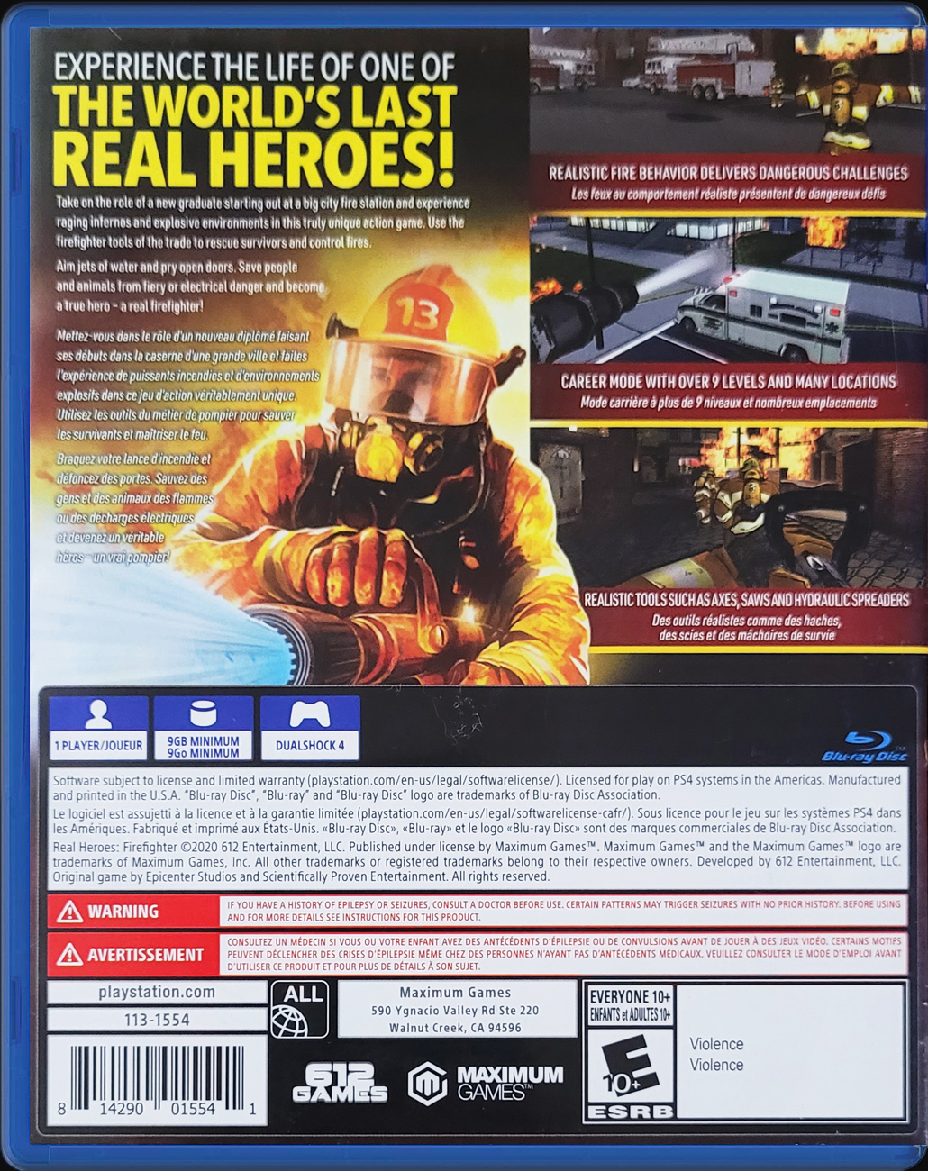 Real Heroes: Firefighter PS4 back side cover case