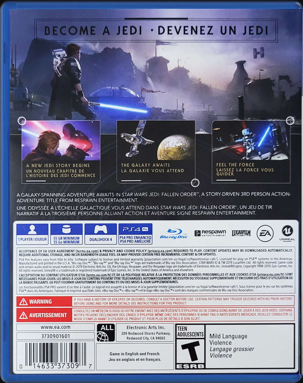 Star Wars Jedi Fallen Order PS4 back side cover case