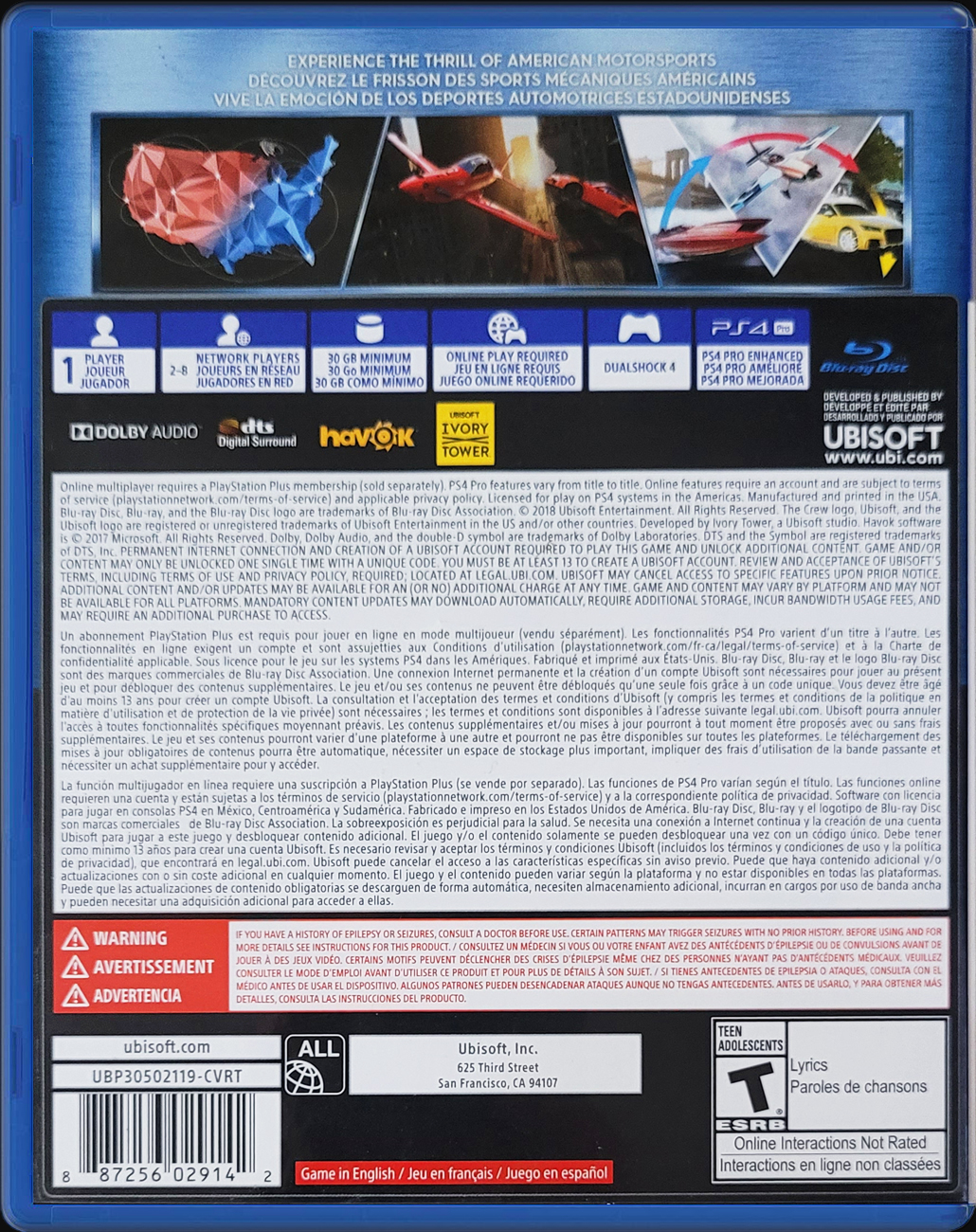 The Crew 2 PS4 back side cover case