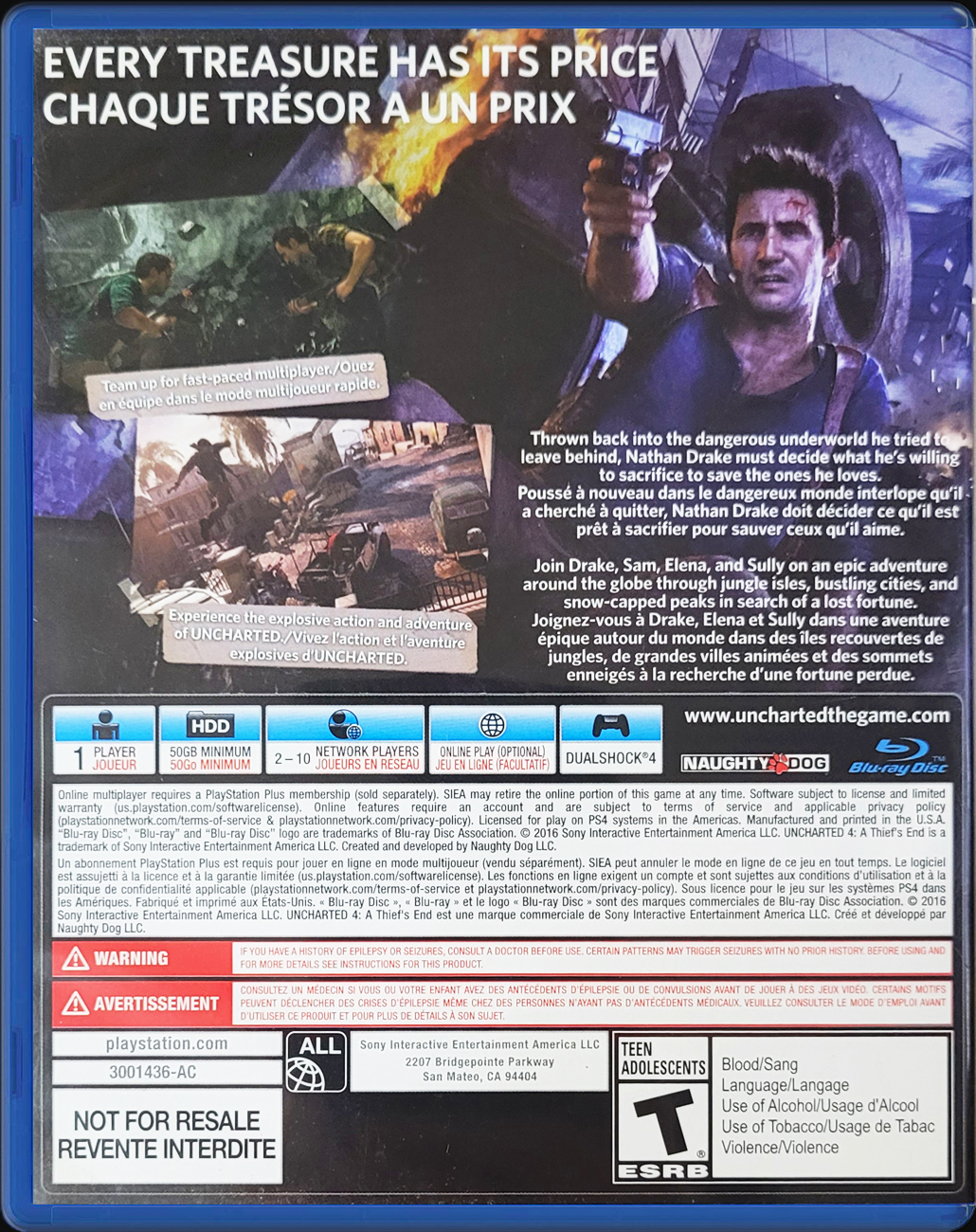 UNCHARTED 4: A Thief's End PS4 back side cover case