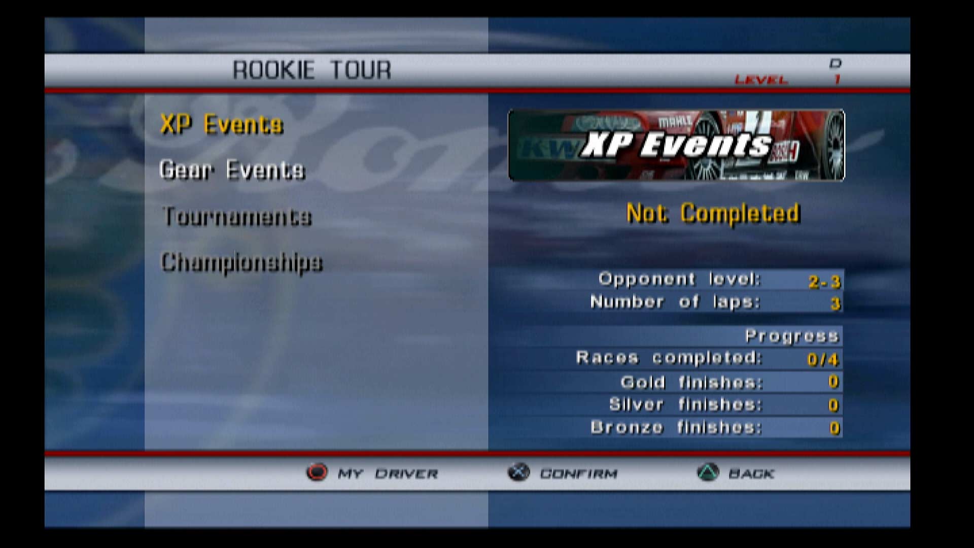 Alfa Romeo Racing Italiano PS2 menu rookie tour