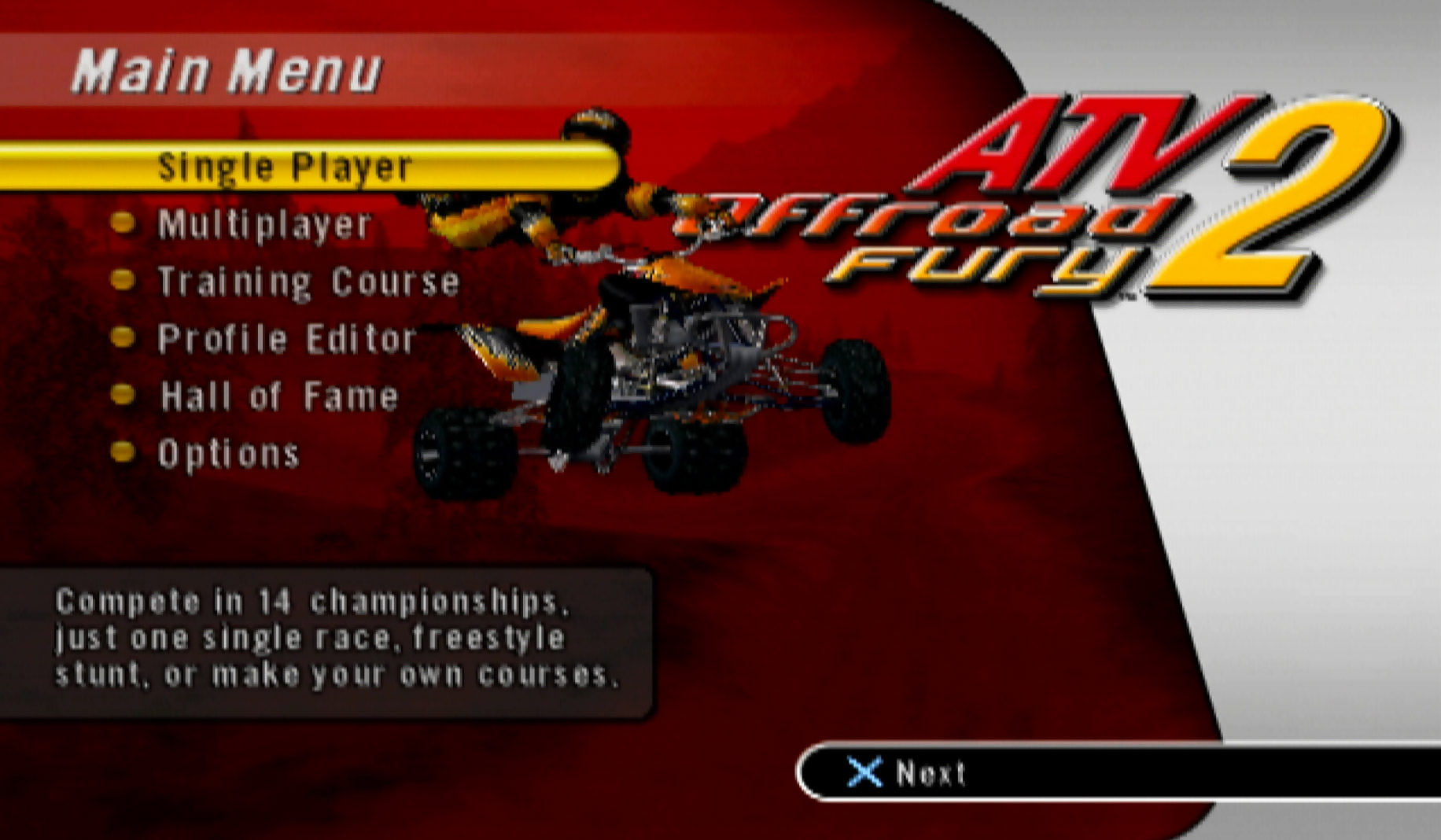 ATV Offroad Fury 2 PS2 main menu