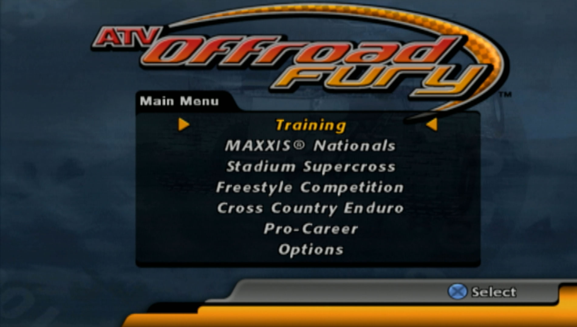 ATV Offroad Fury PS2 main menu