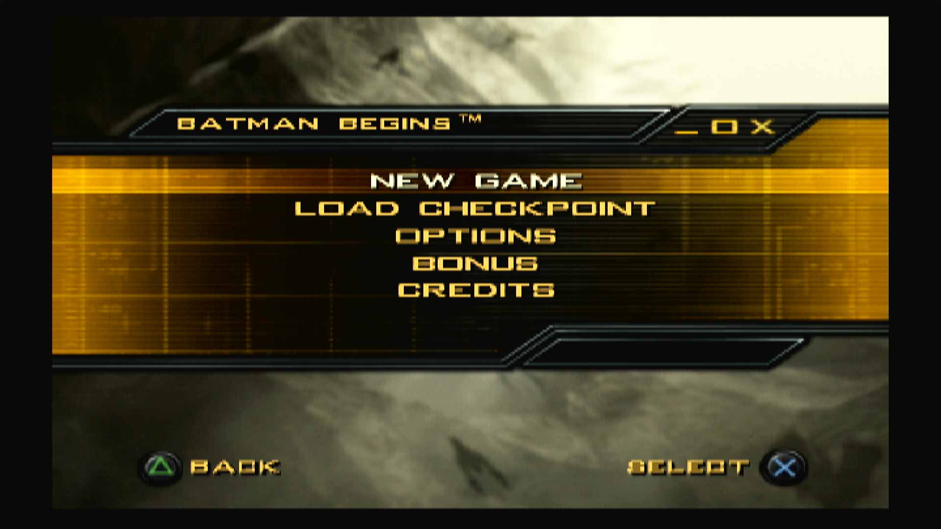 Batman Begins PS2 main menu