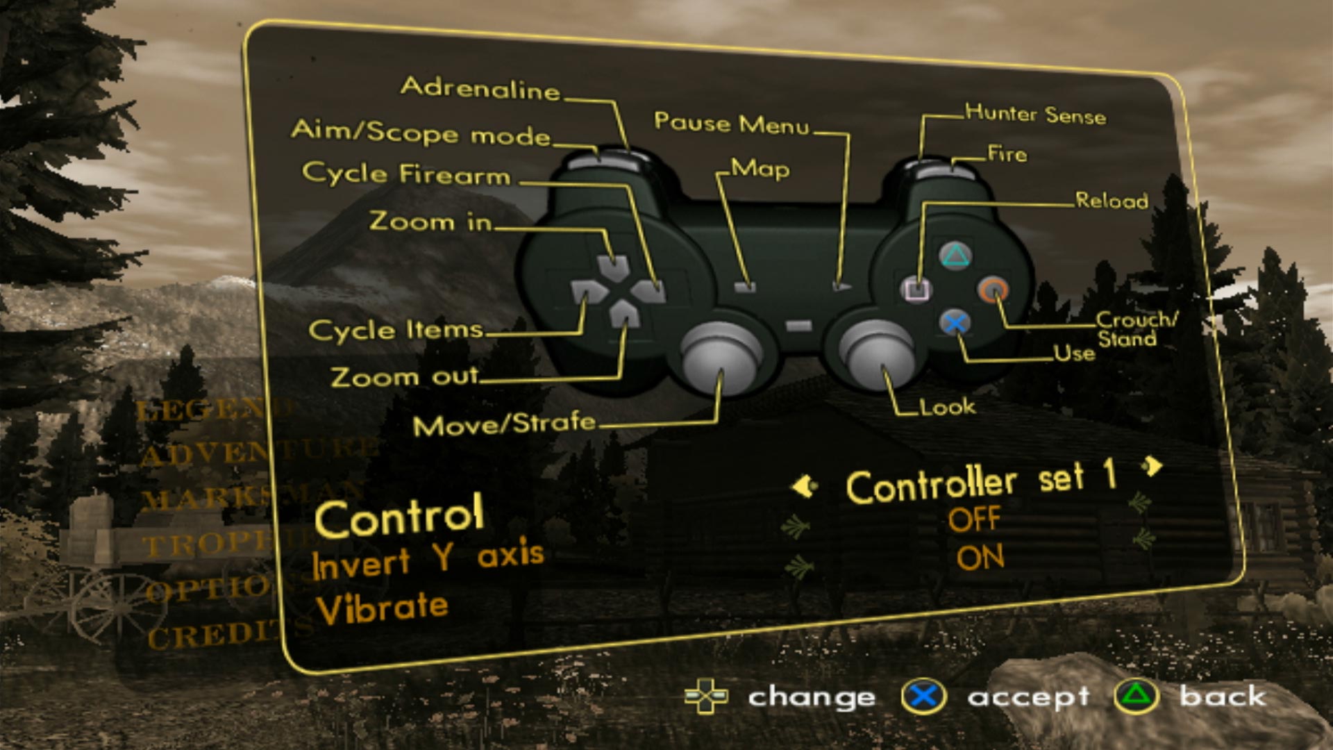 Cabela's Legendary Adventures PS2 controller layout