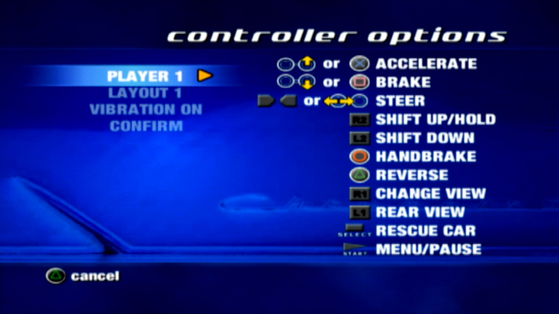 Corvette PS2 controller scheme