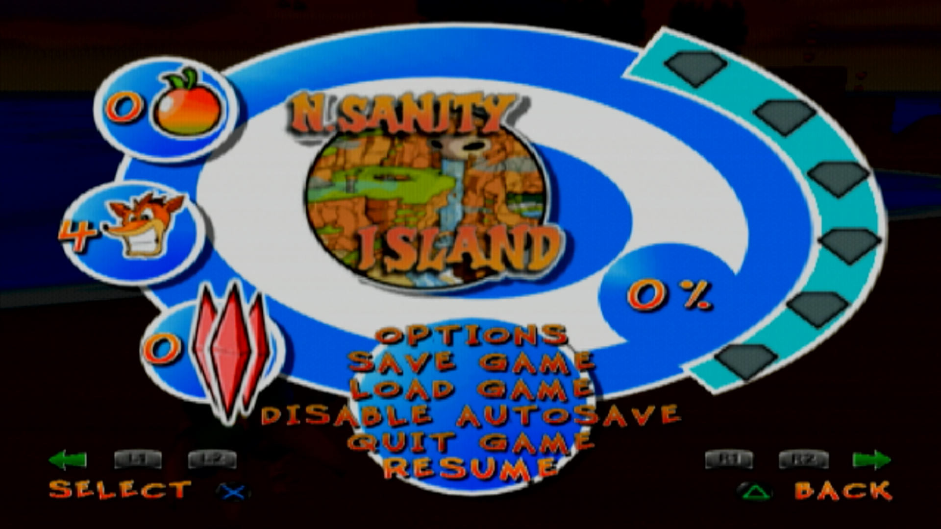 Crash Twinsanity PS2 pause screen