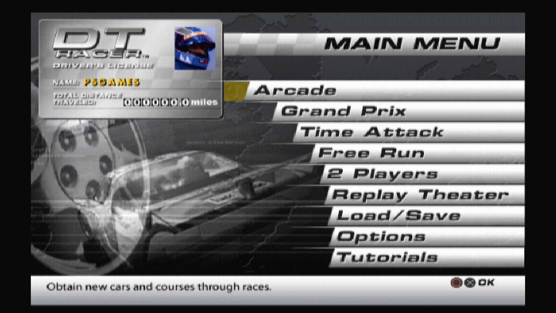 DT Racer PS2 main menu