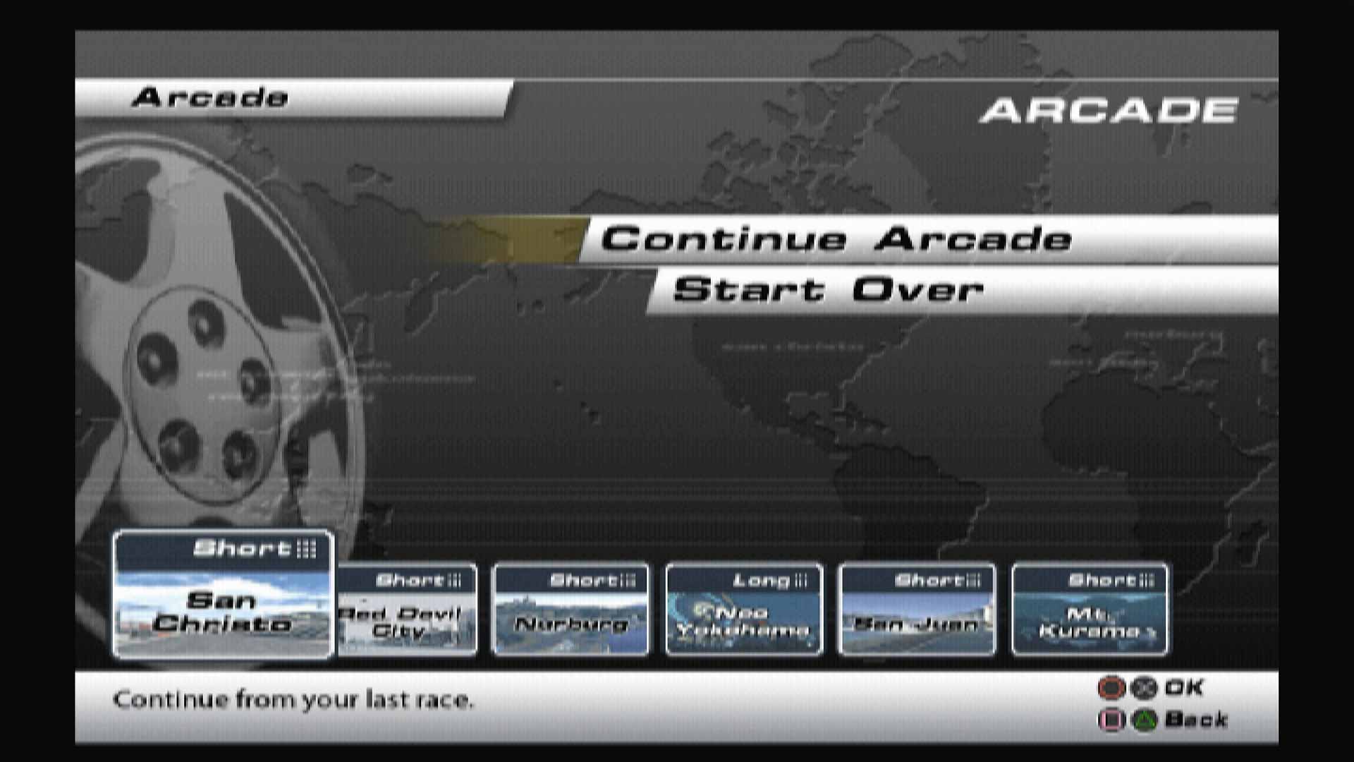 DT Racer PS2 arcade menu