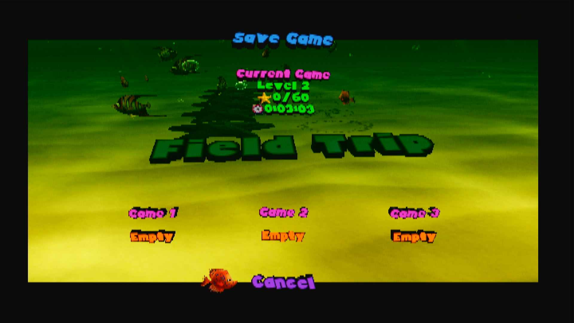 Finding Nemo PS2 save game menu