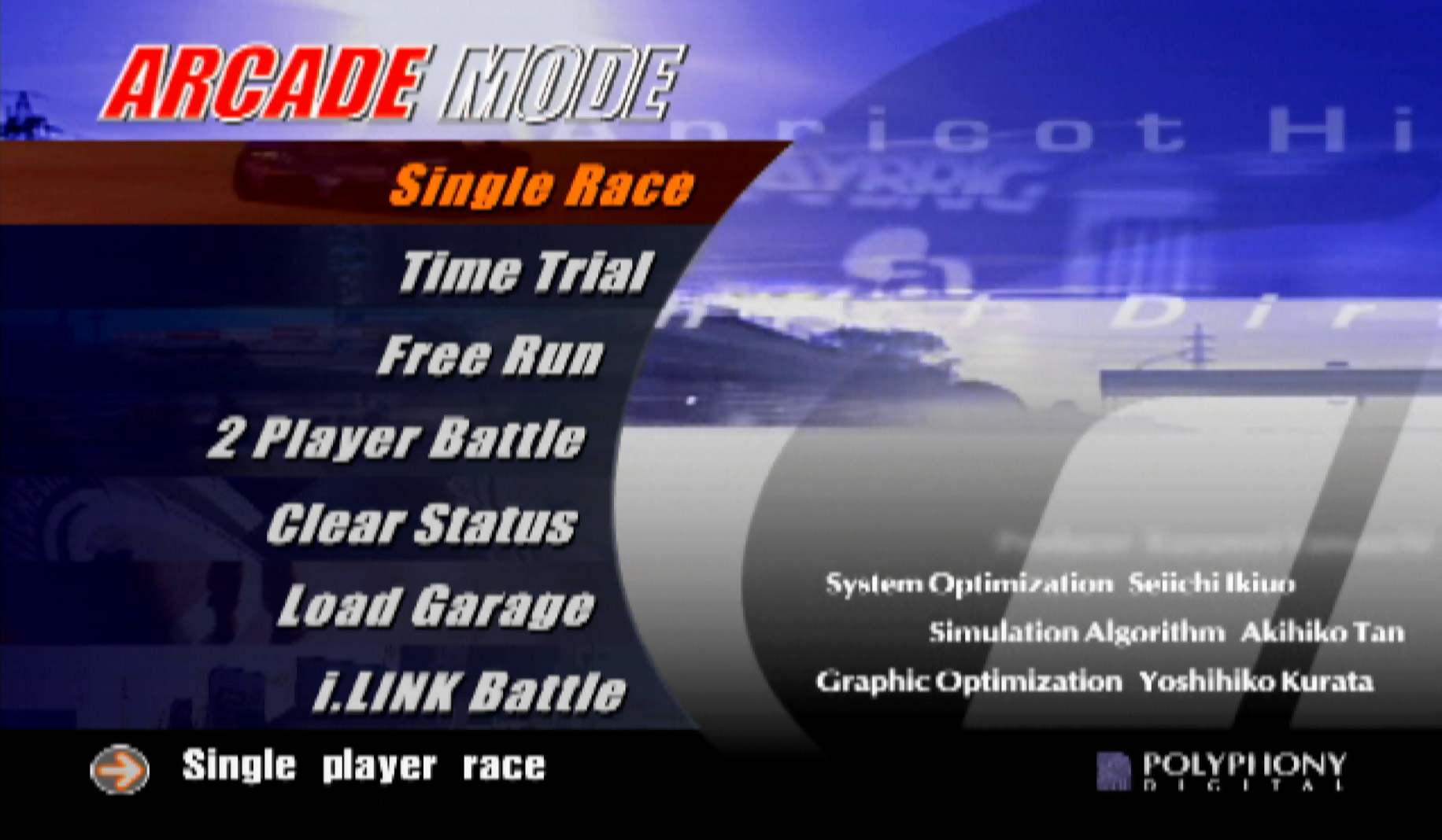 Gran Turismo 3 PS2 arcade menu