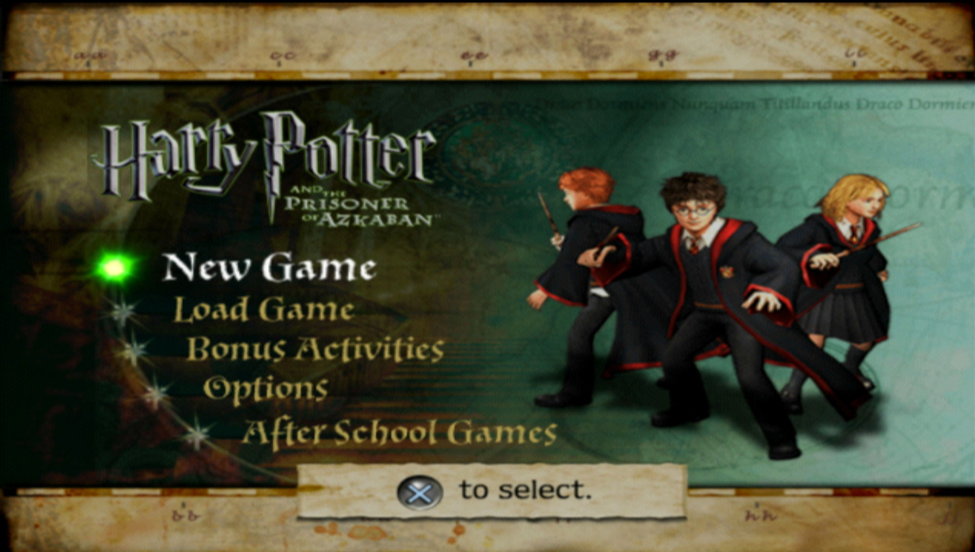 Harry Potter and the Prisoner of Azkaban PS2 main menu