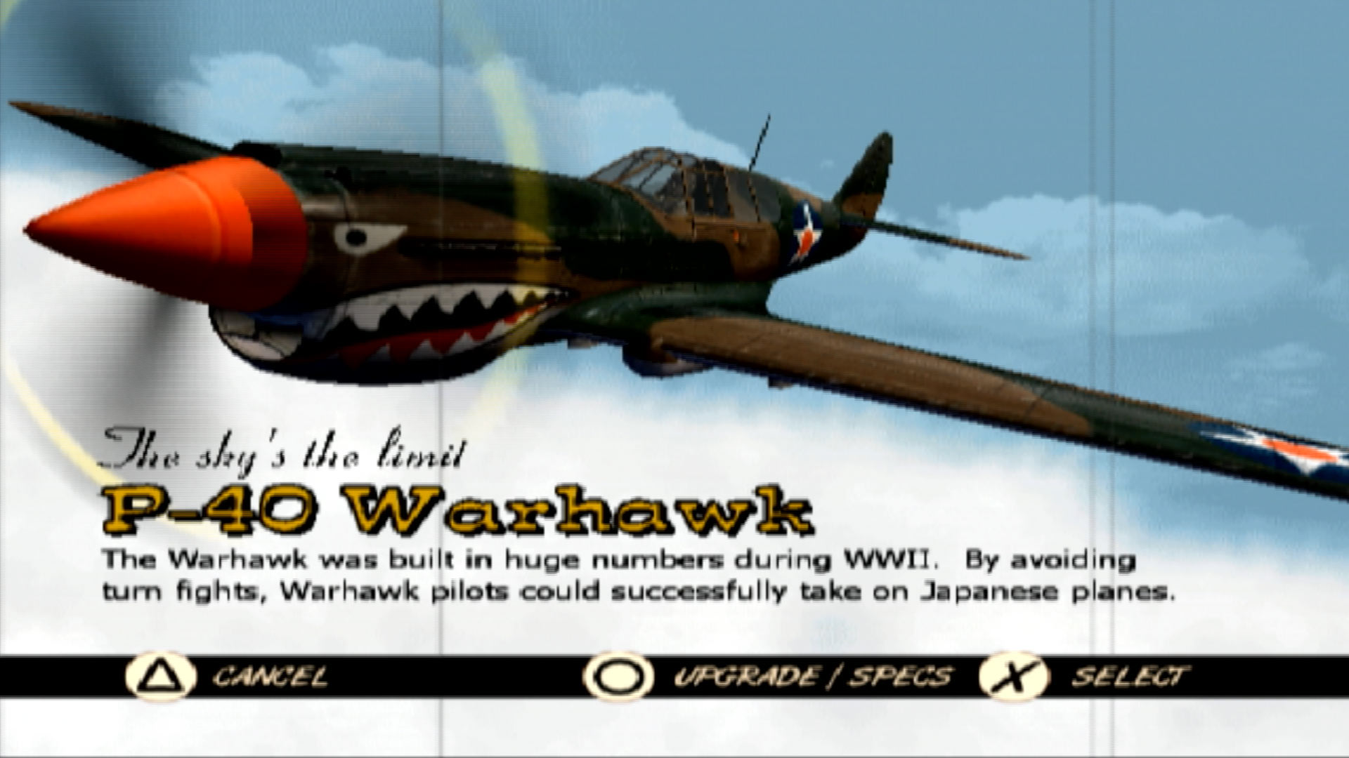 Heroes of the Pacific PS2 p-40 warhawk menu