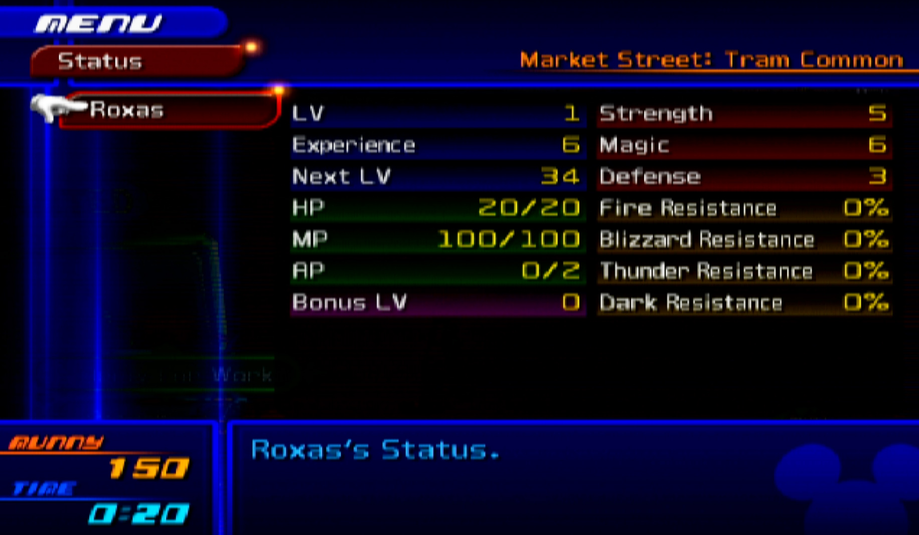 Kingdom Hearts II PS2 exp levels menu