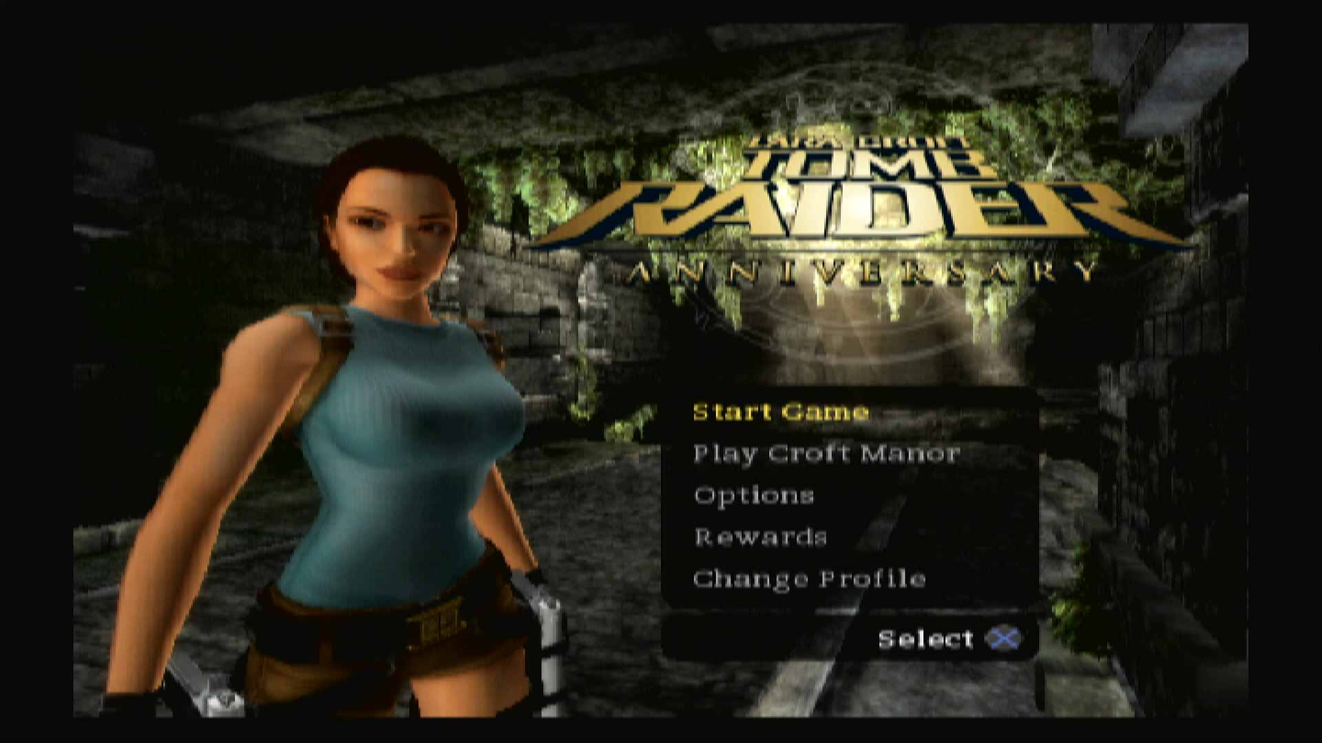 Tomb Raider Anniversary PS2 start menu