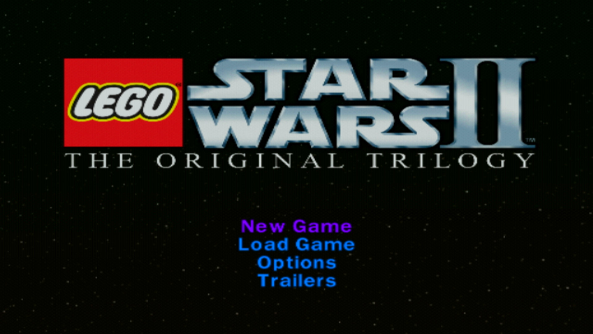 Lego Star Wars II The Original Trilogy PS2 title start screen