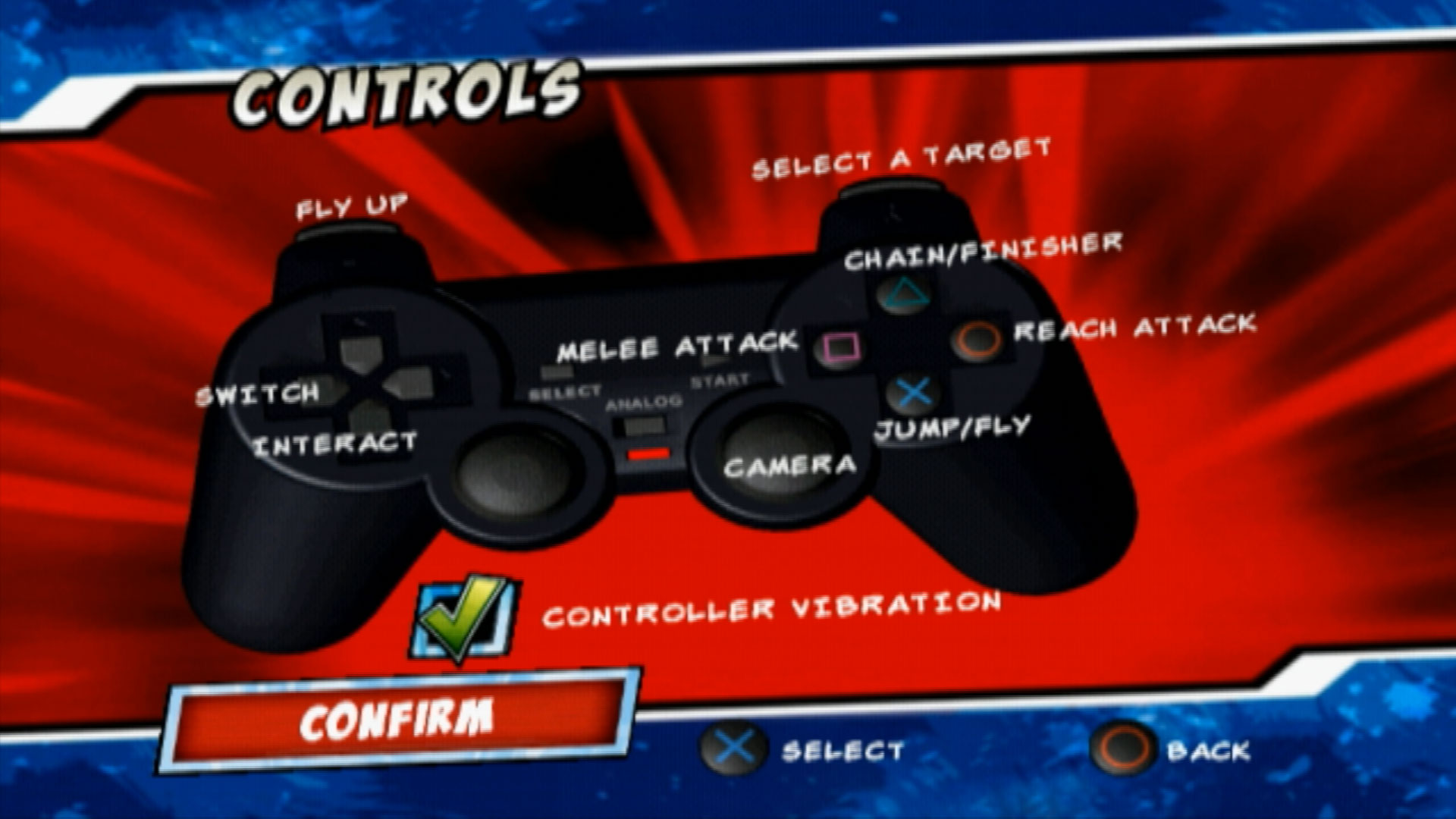 Marvel Super Hero Squad PS2 controller scheme