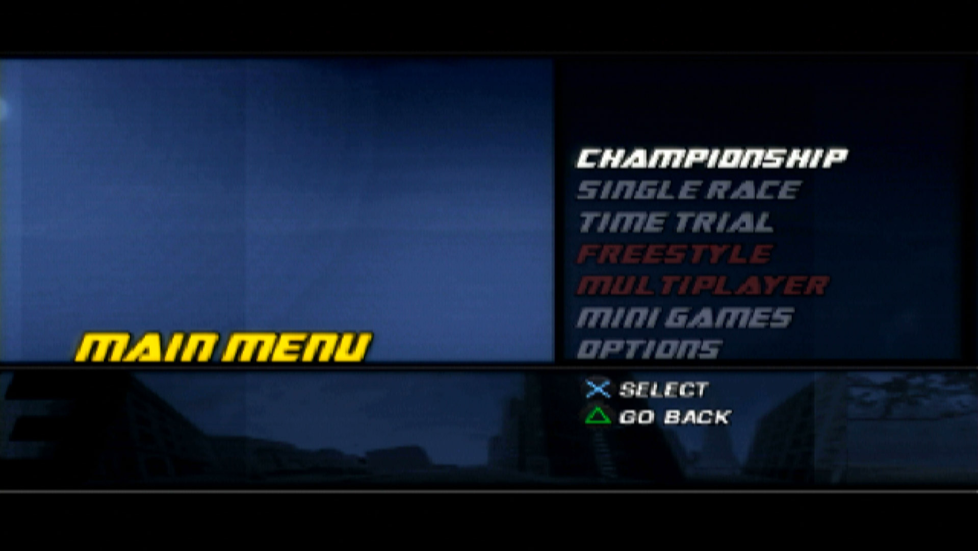 Motocross Mania 3 PS2 main menu