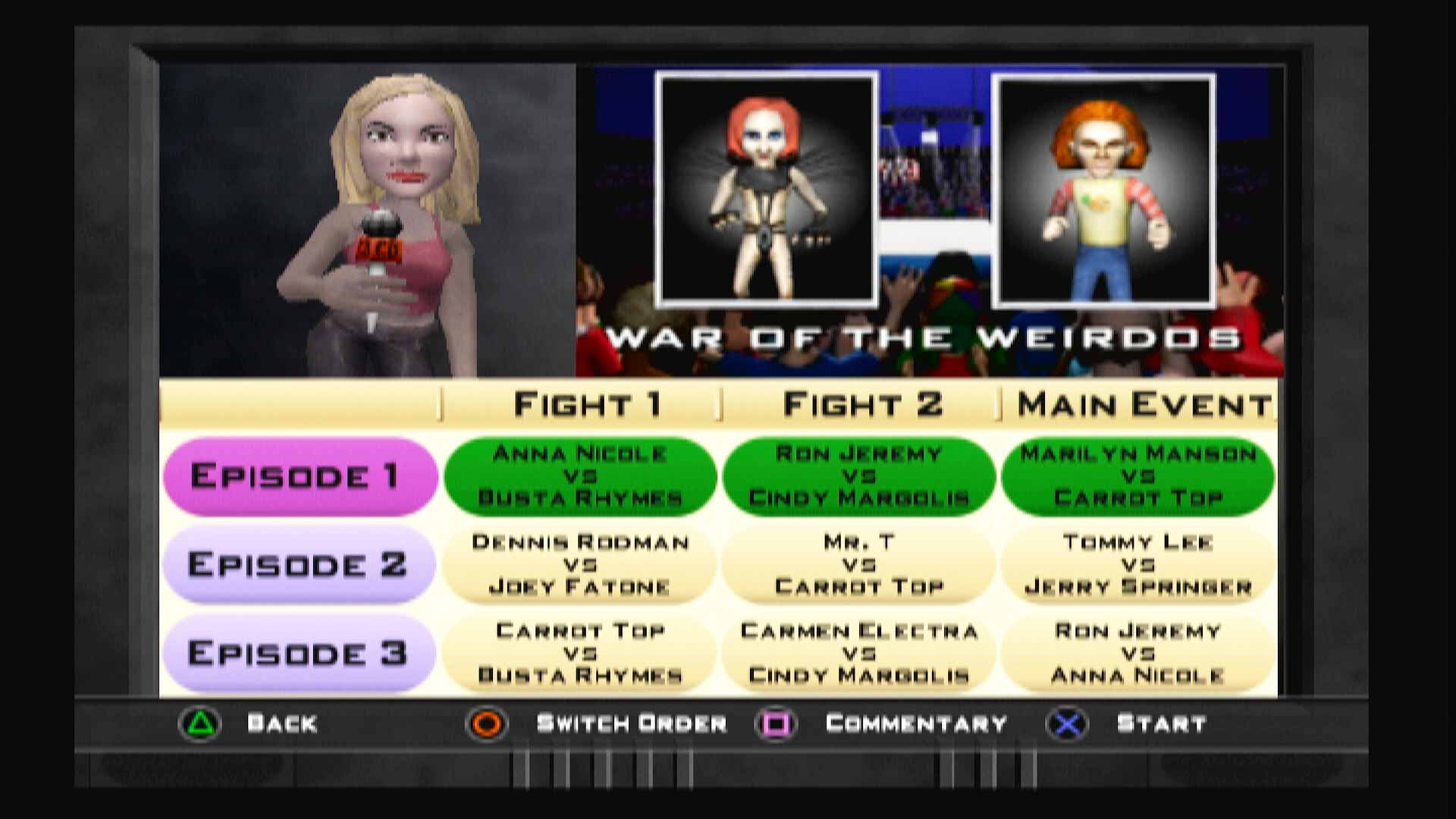 Celebrity Deathmatch MTV PS2 announcers