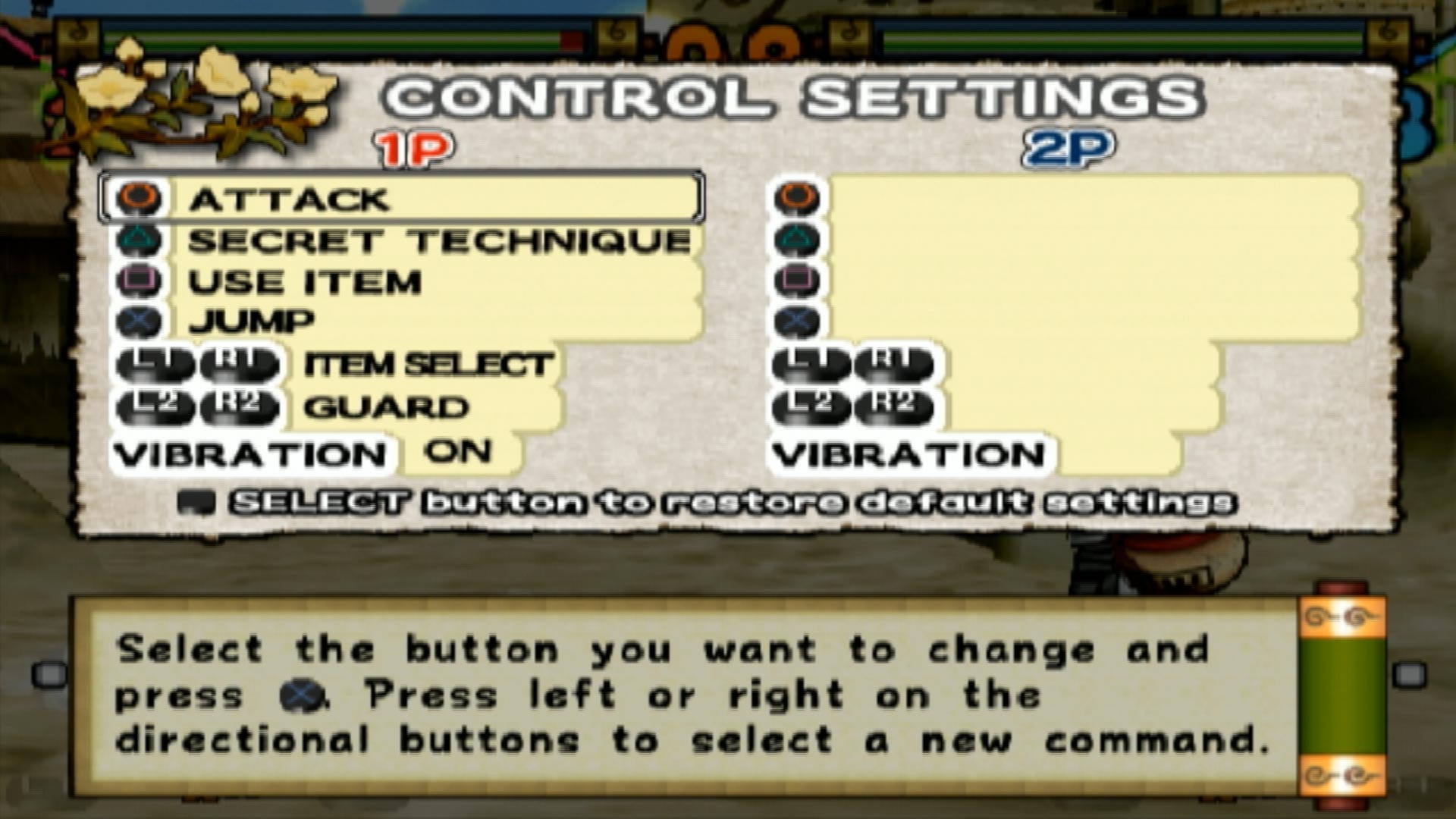 Naruto Ultimate Ninja PS2 controller scheme