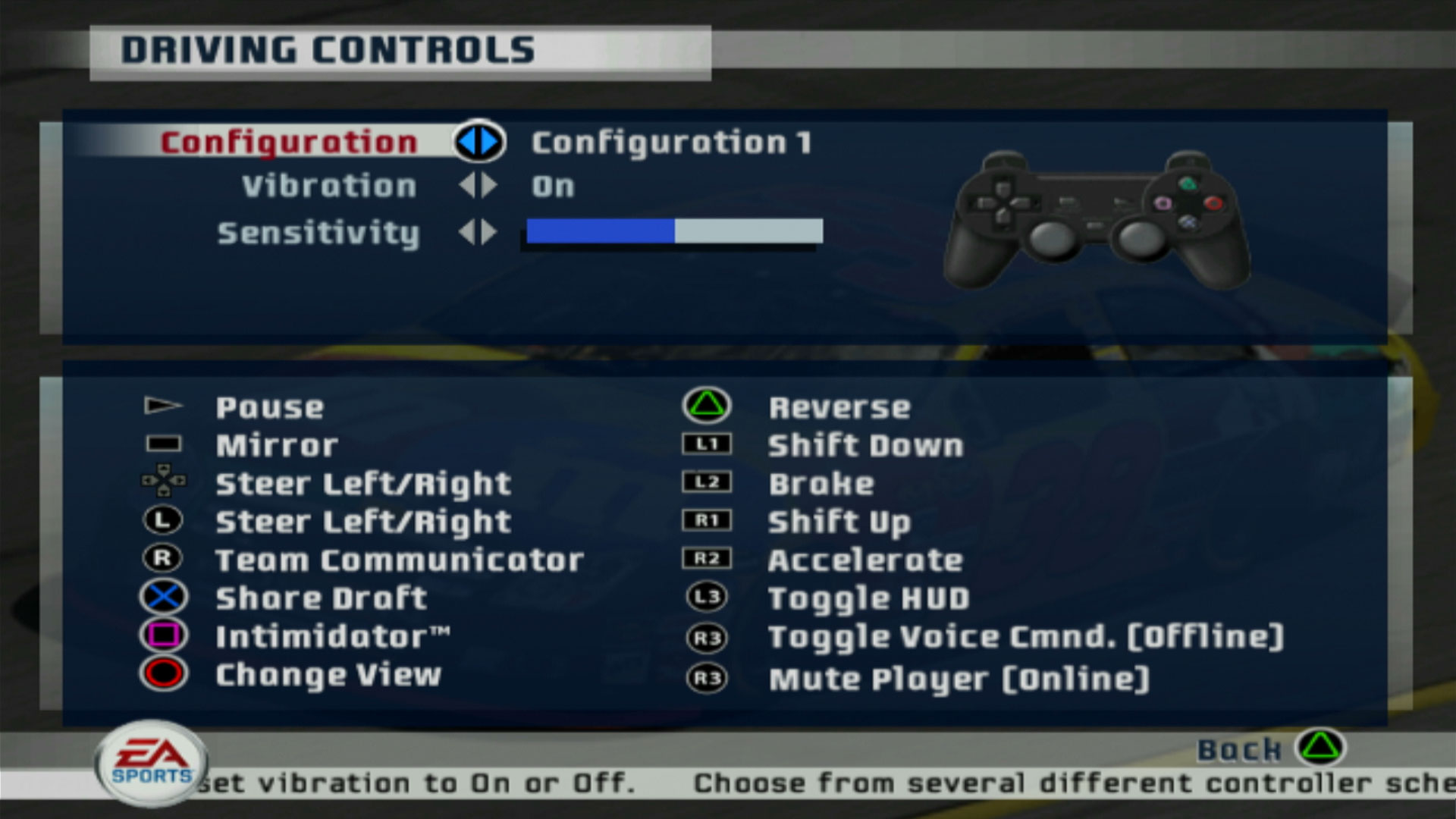 NASCAR 07 PS2 driving controls