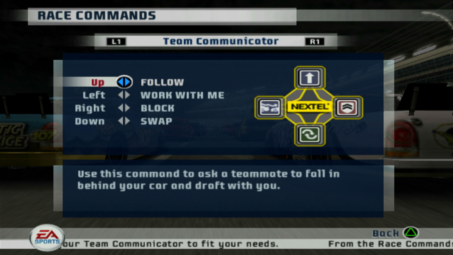 NASCAR 07 PS2 race commands controls