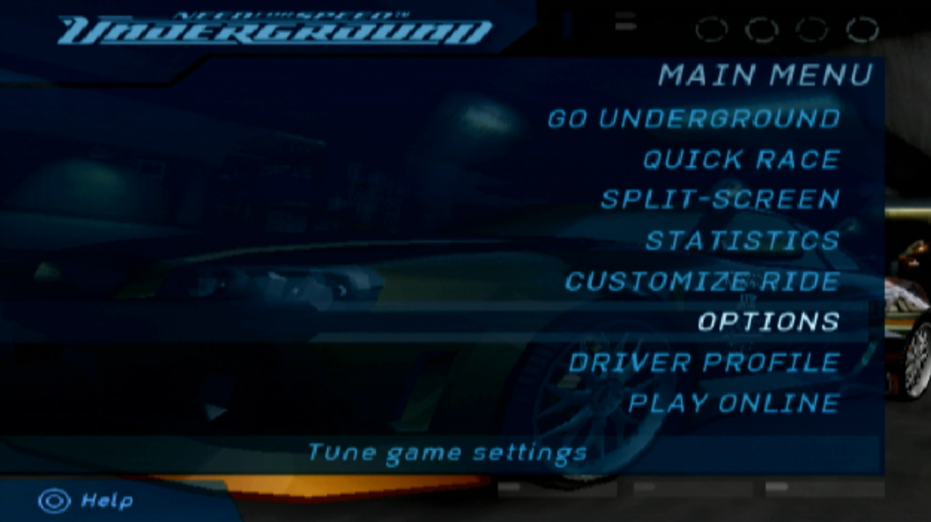 Need for Speed Underground PS2 main menu