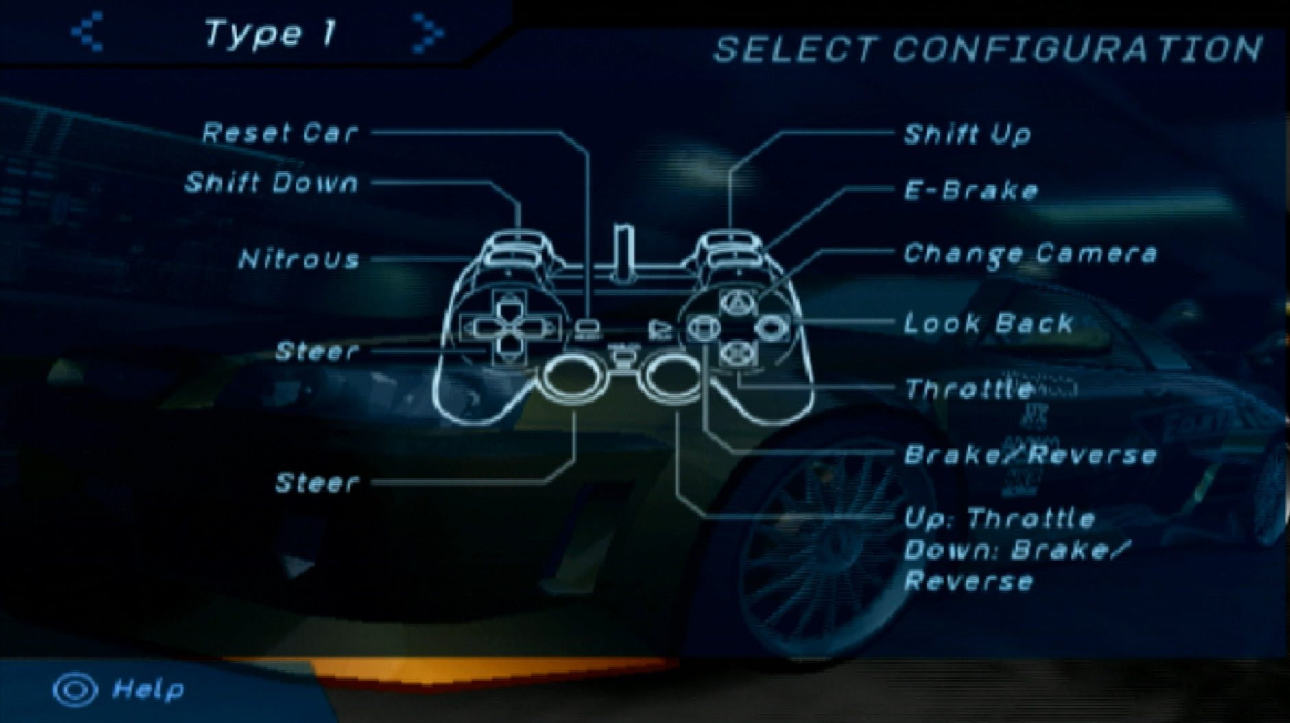 Need for Speed Underground PS2 controller scheme