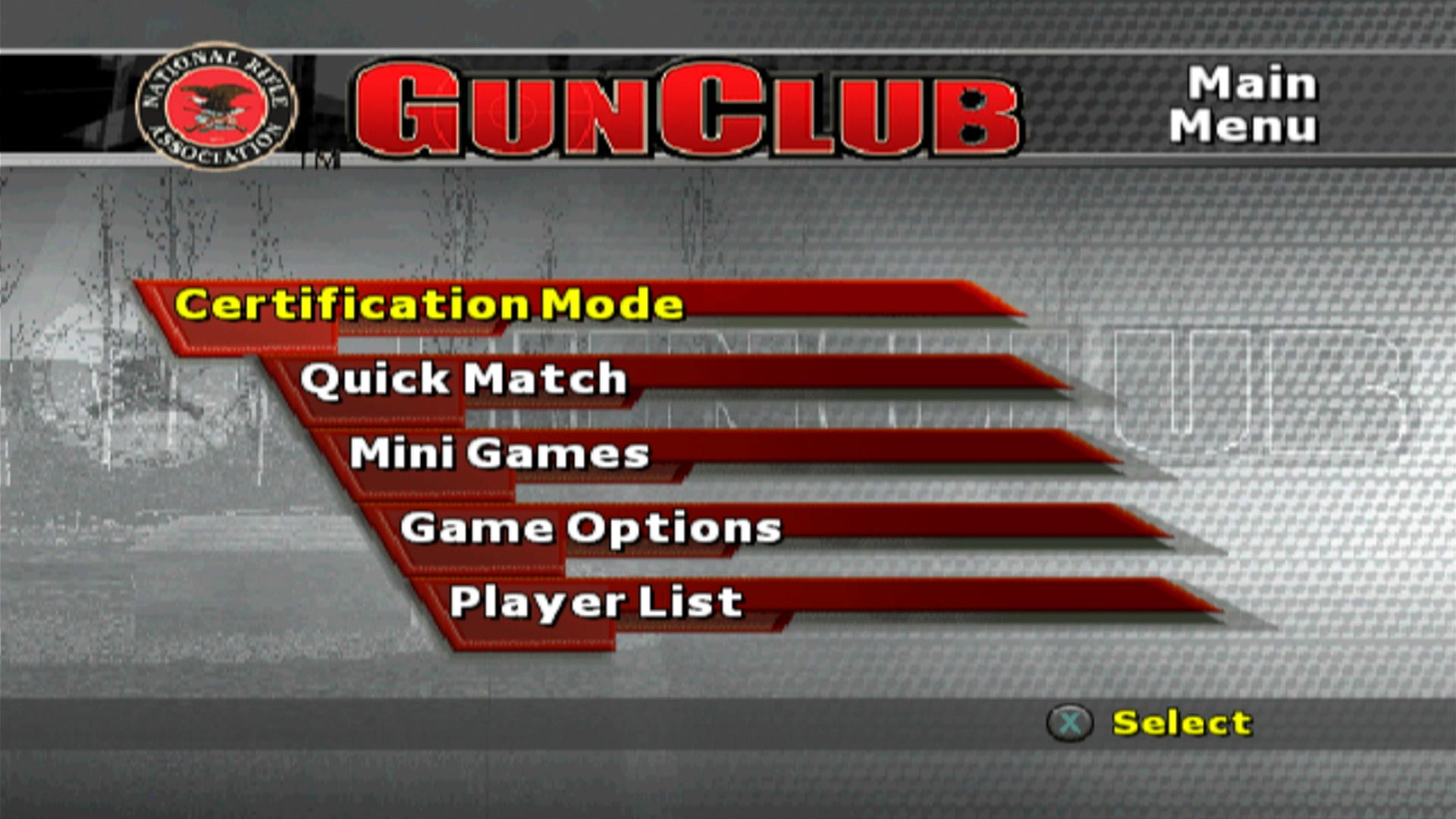 NRA Gun Club PS2 main menu