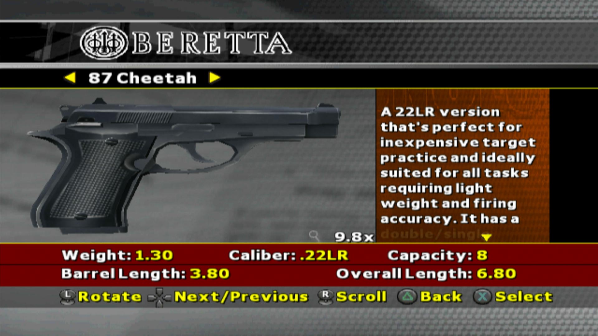 NRA Gun Club PS2 beretta 87 cheetah