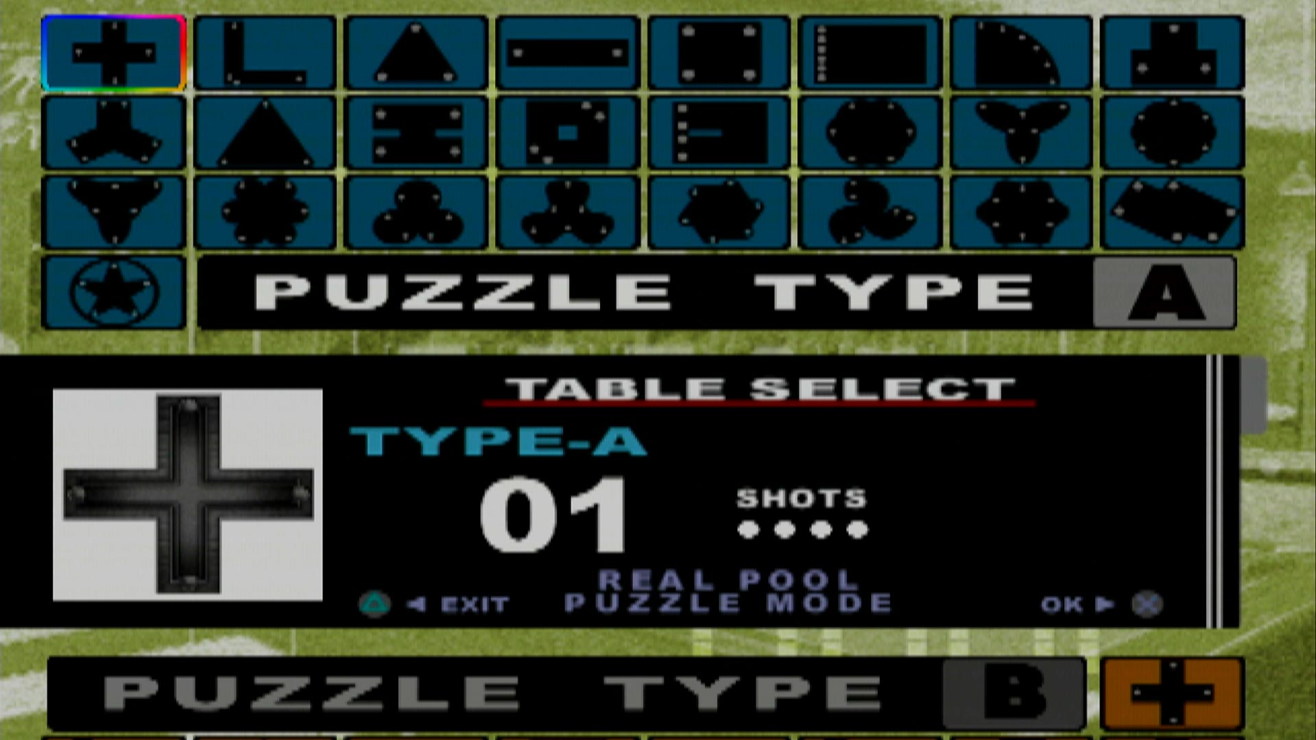 Real Pool PS2 puzzle table menu