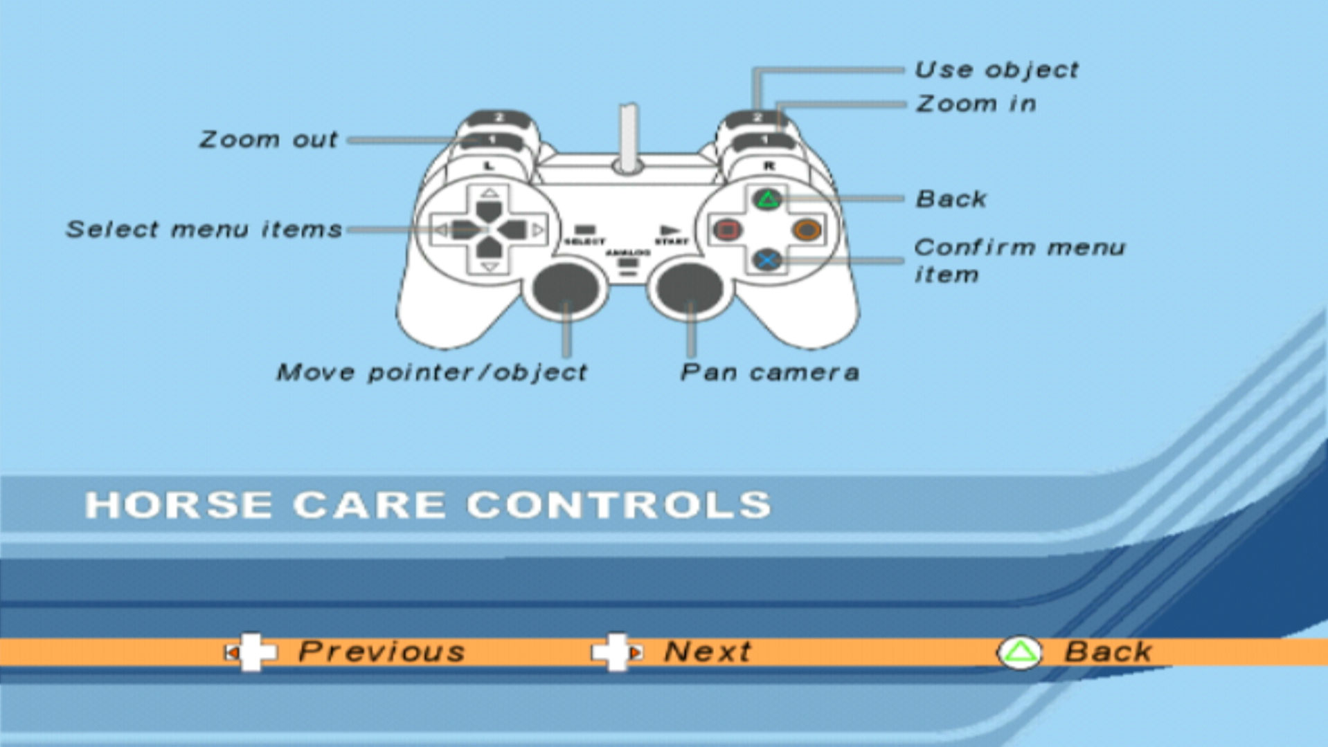 Riding Star PS2 horse care controls