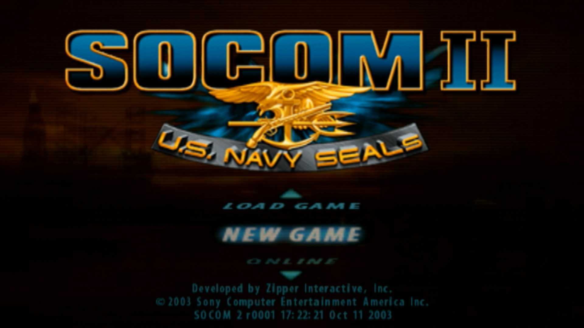 SOCOM II US Navy SEALs PS2 main menu