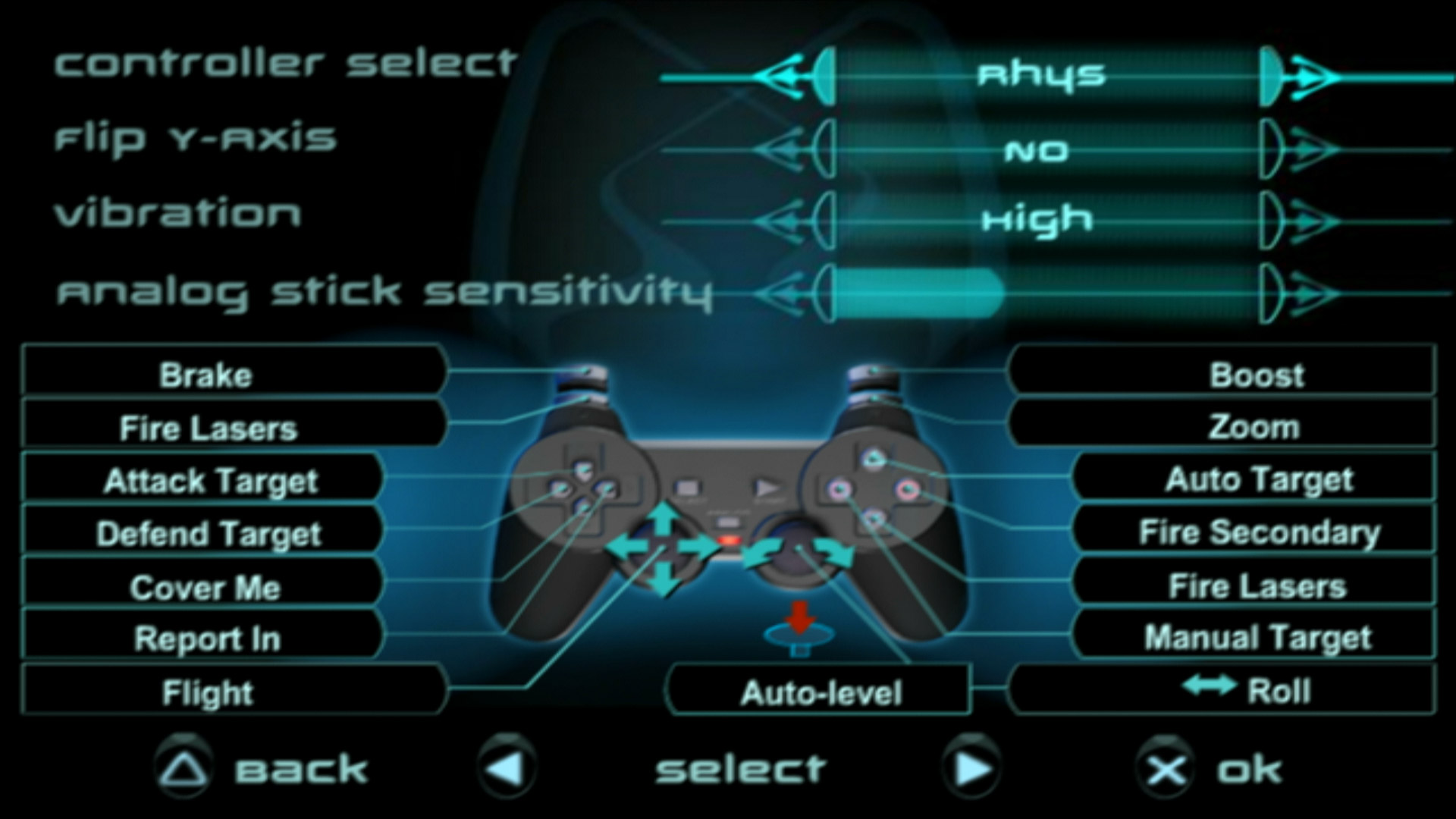 Star Wars Starfighter PS2 controller layout