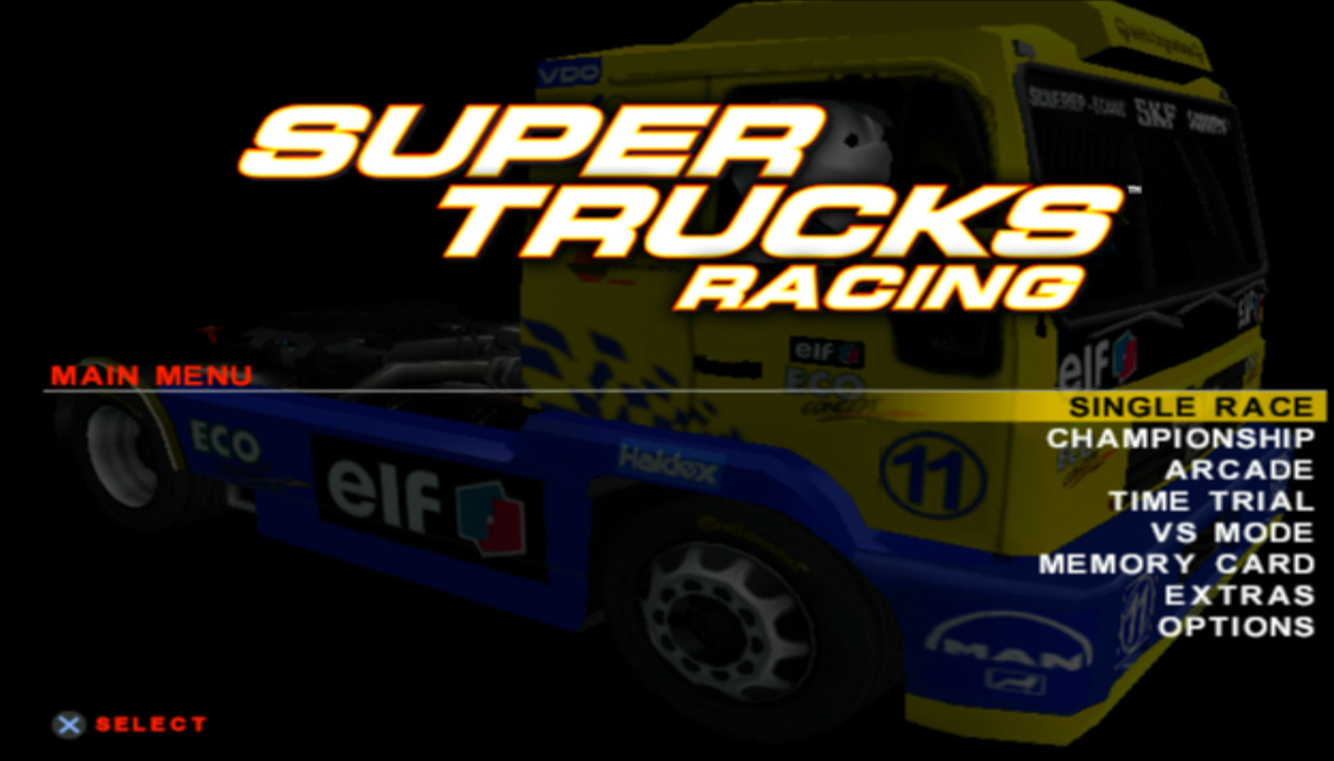 Super Trucks Racing PS2 game main menu