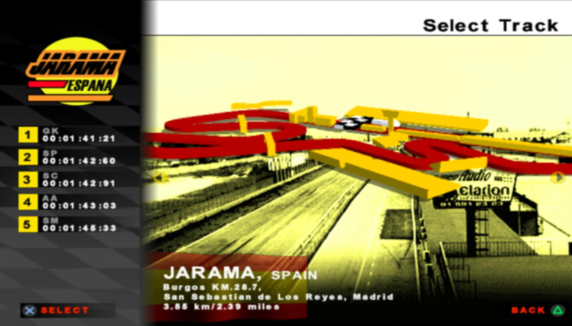 Super Trucks Racing PS2 track select menu