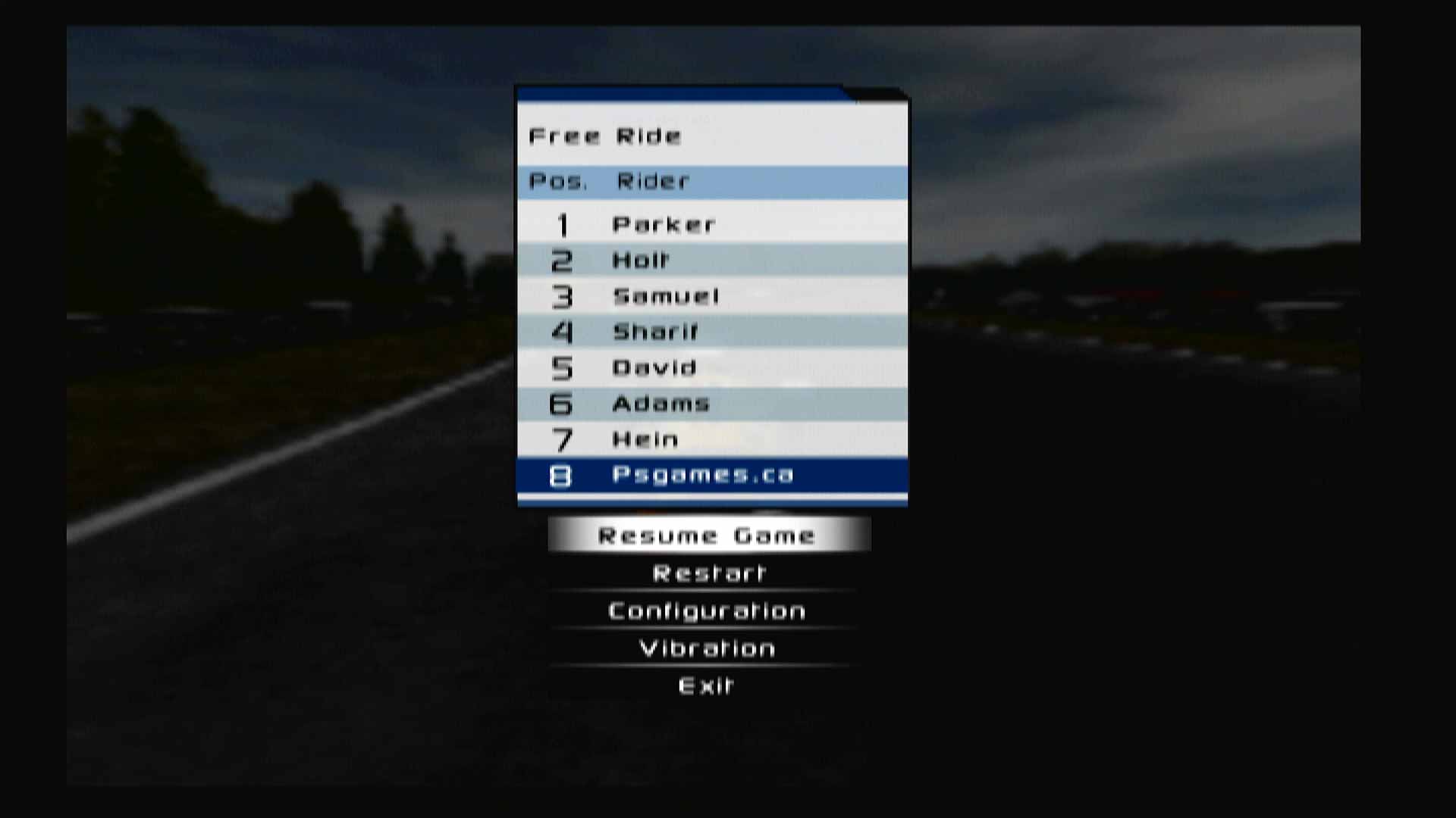 Suzuki Super-bikes II PS2 pause menu