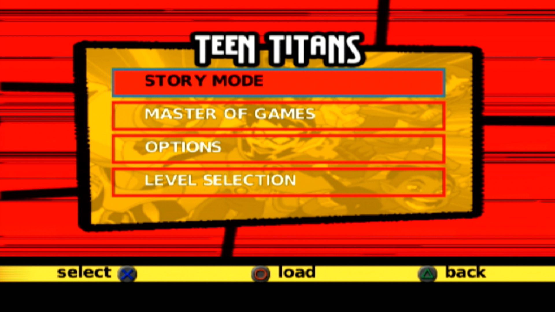 Teen Titans PS2 main menu