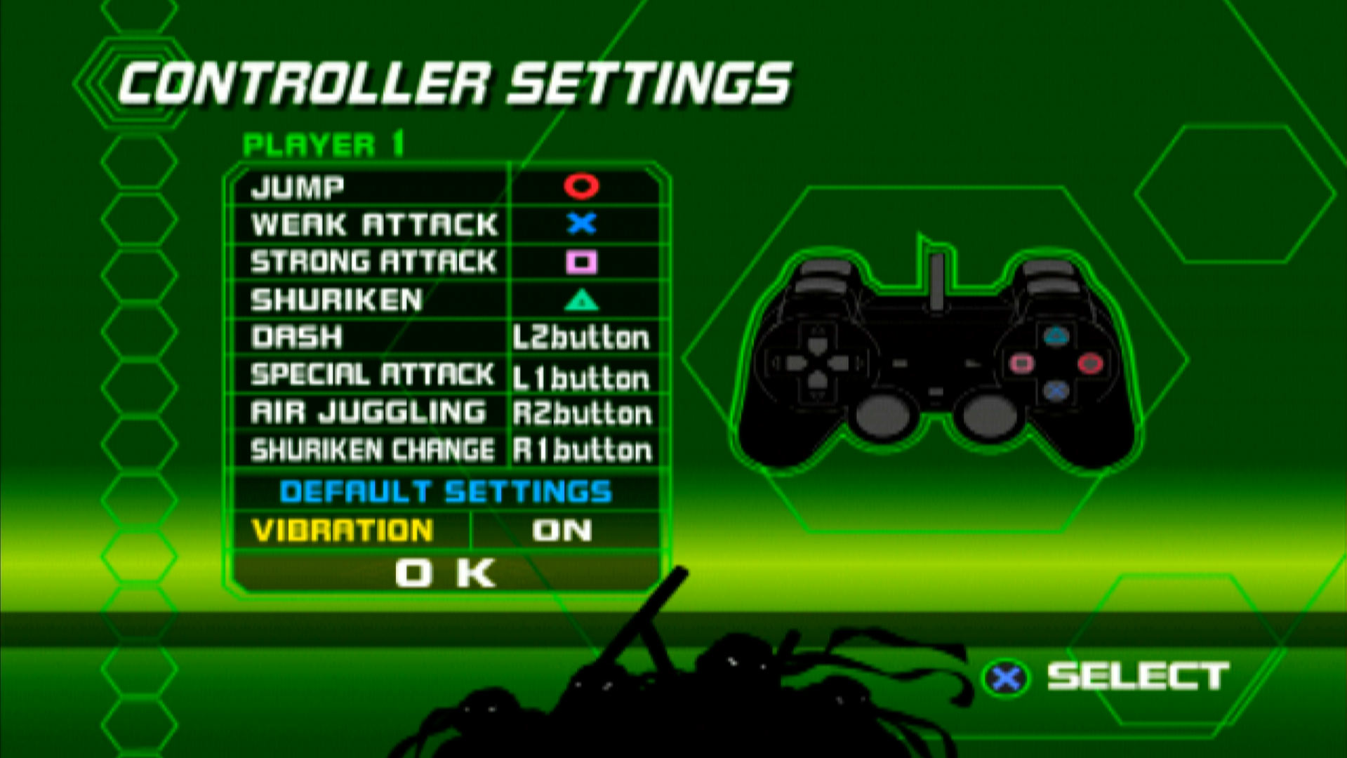 Teenage Mutant Ninja Turtles PS2 controller settings