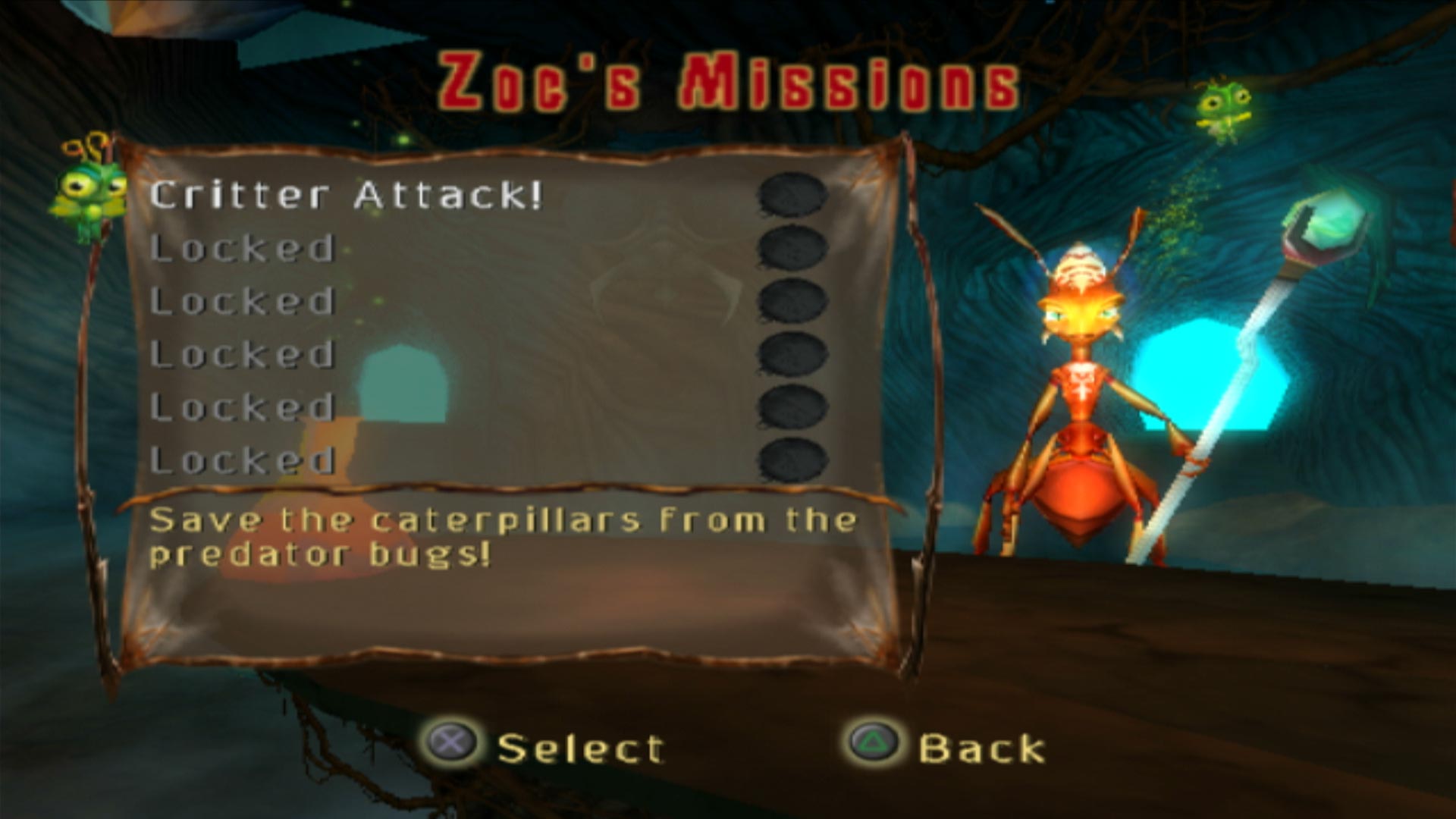 The Ant Bully PS2 zoc's mission menu